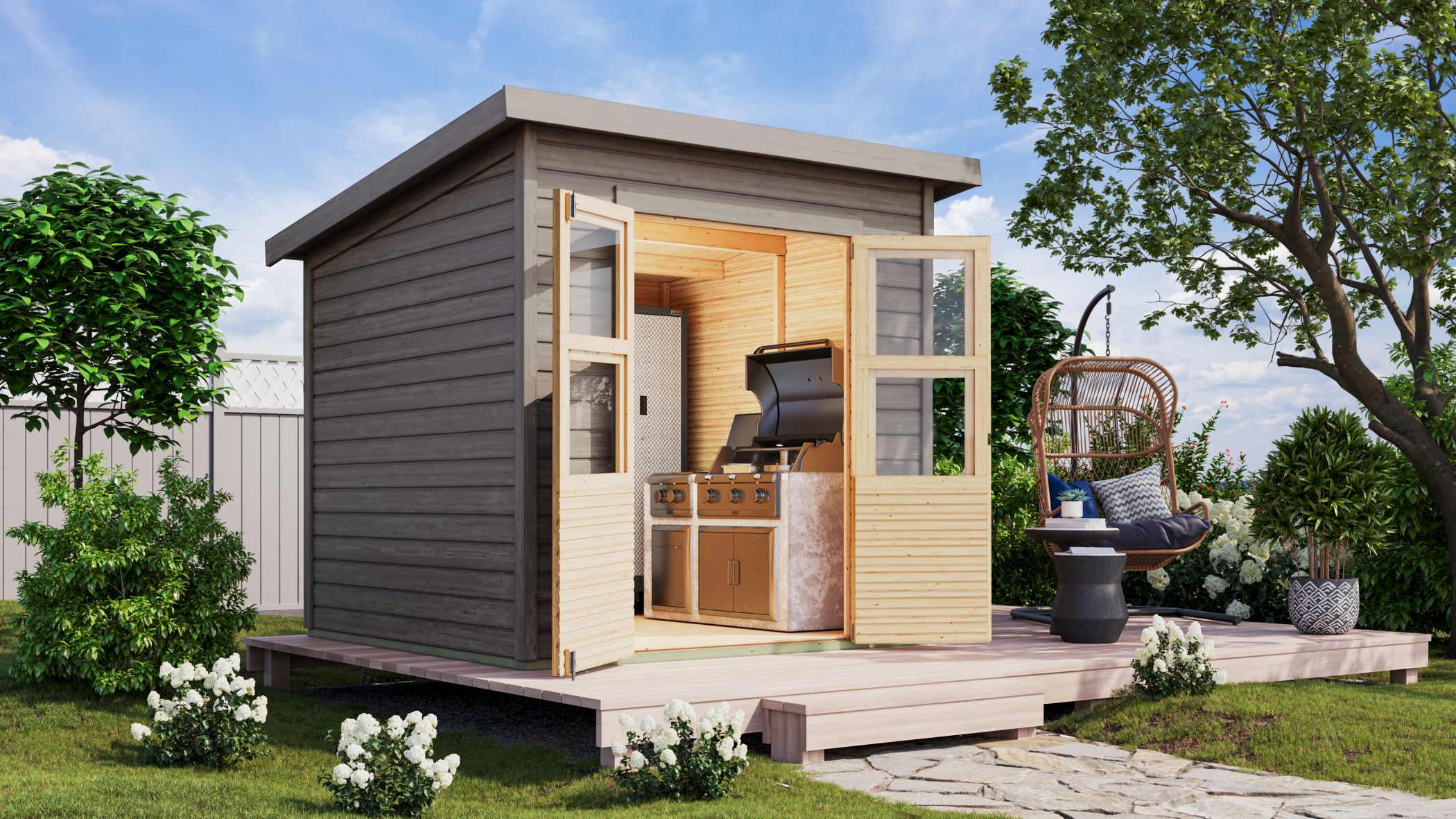 Karibu Gerätehaus Merseburg 3 in Vorvergraut im Garten