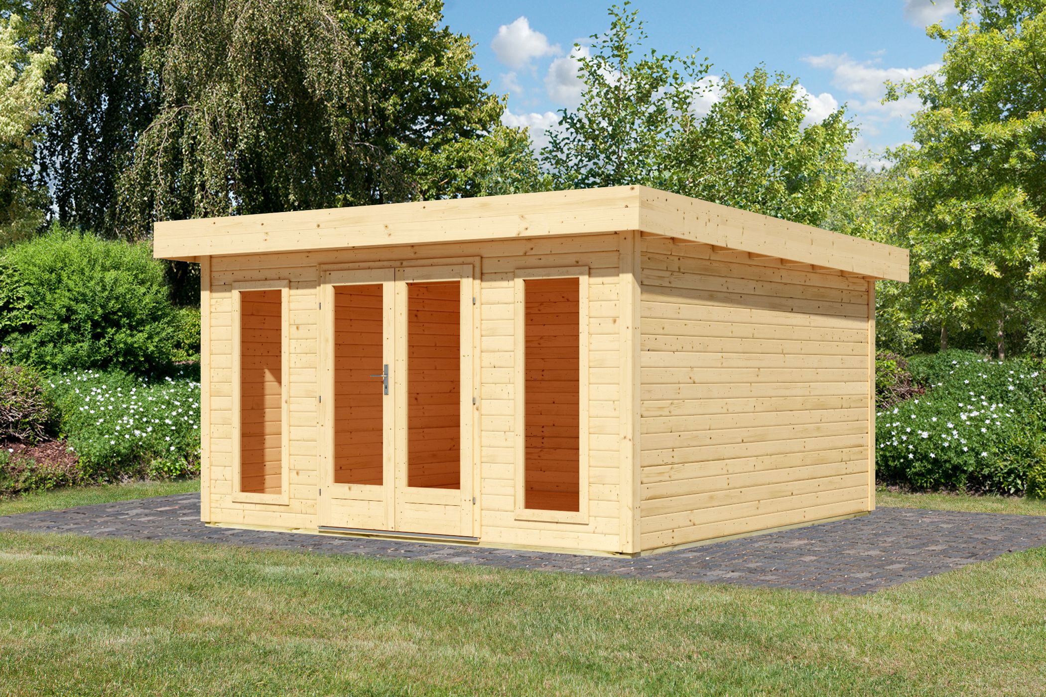 Produktbild eines Karibu Gartenprodukts aus Holz, im Garten aufgebaut