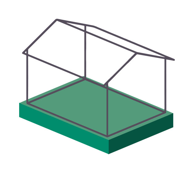 Fundamentplan eines Karibu Gartenhauses mit Pfostenraster