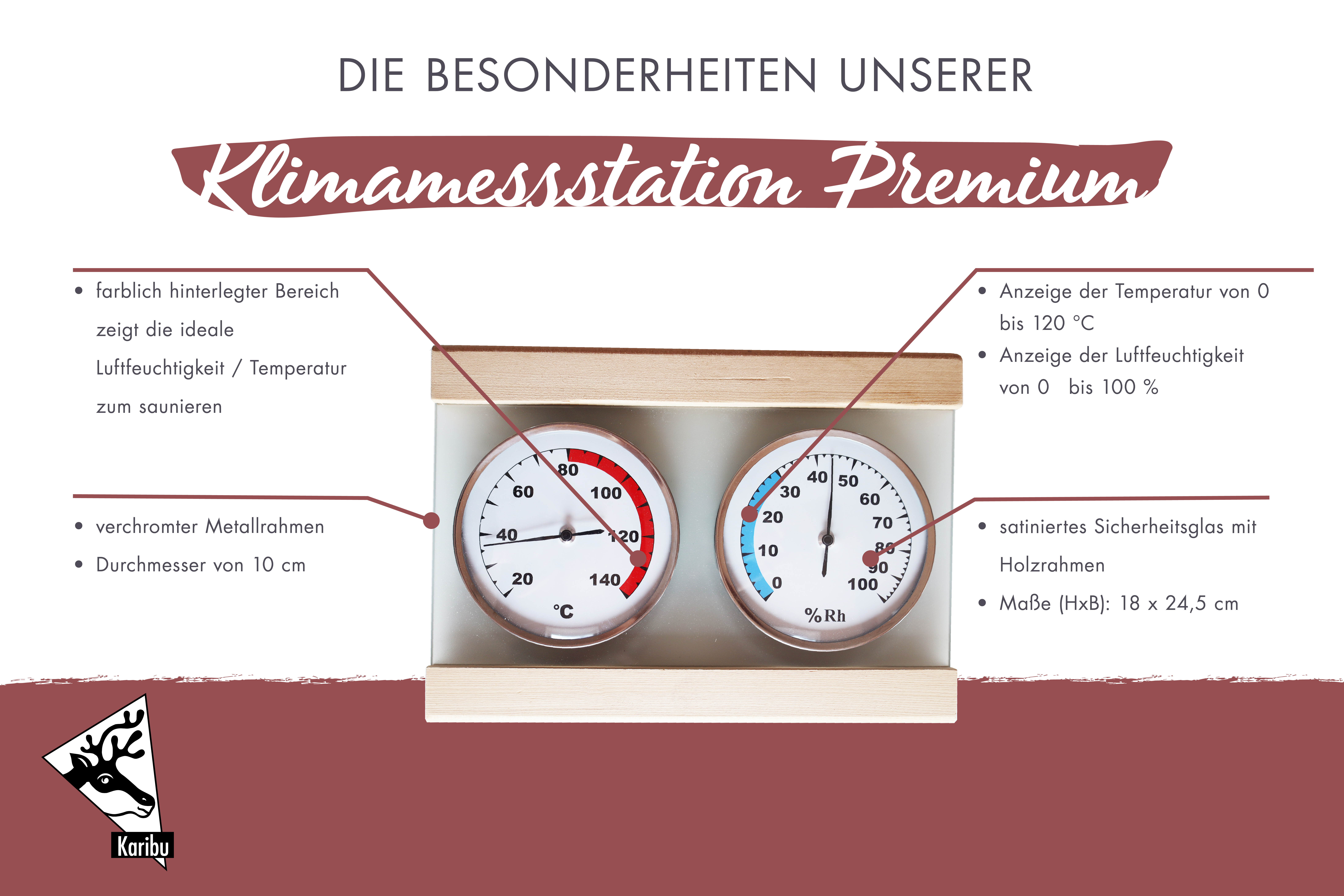 Maßzeichnung der Karibu Klimamessstation Premium mit Bemaßung von Grundfläche und Höhe