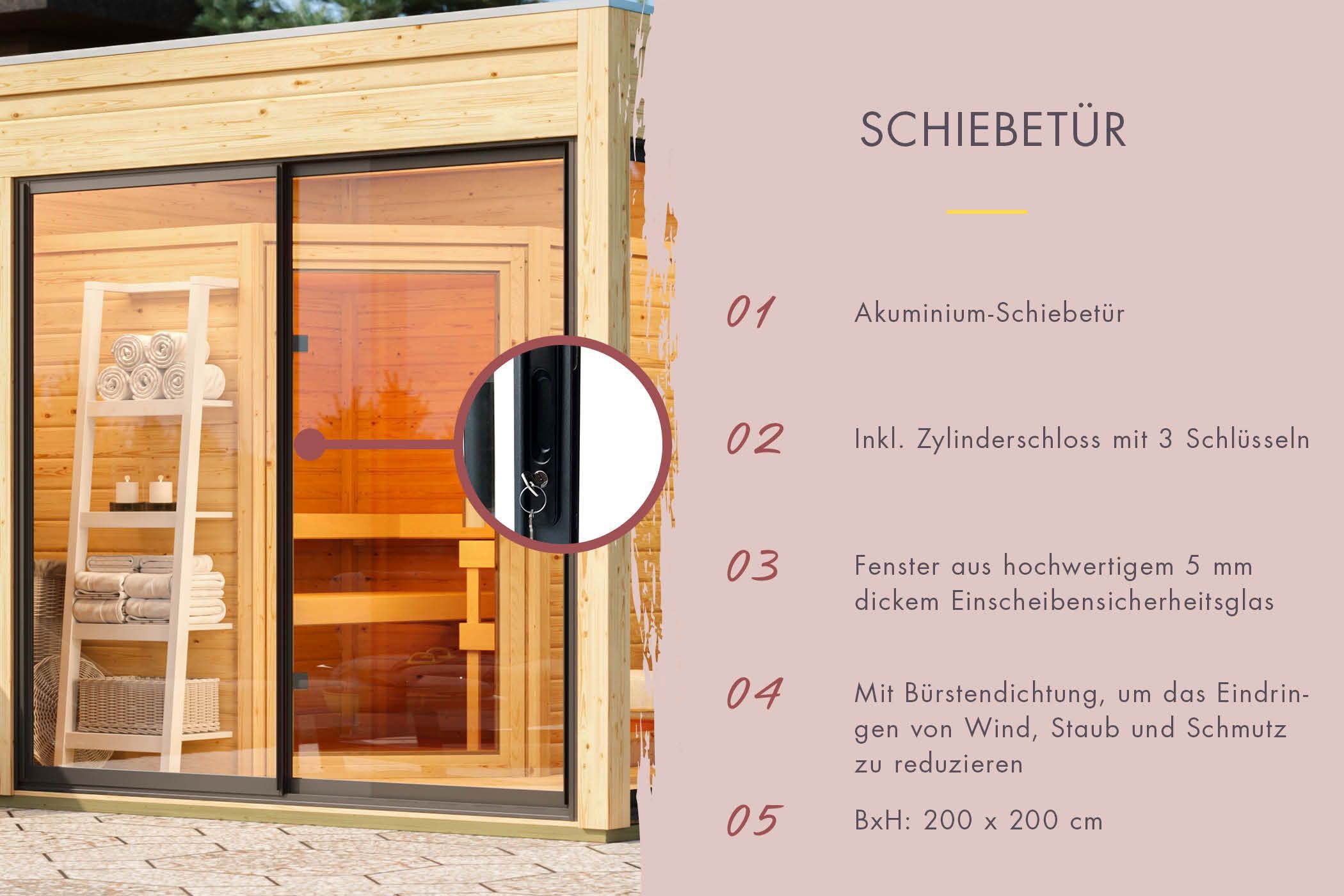 Hochwertige Saunatür aus 8 mm Sicherheitsglas mit Massivholzrahmen für Karibu Saunen