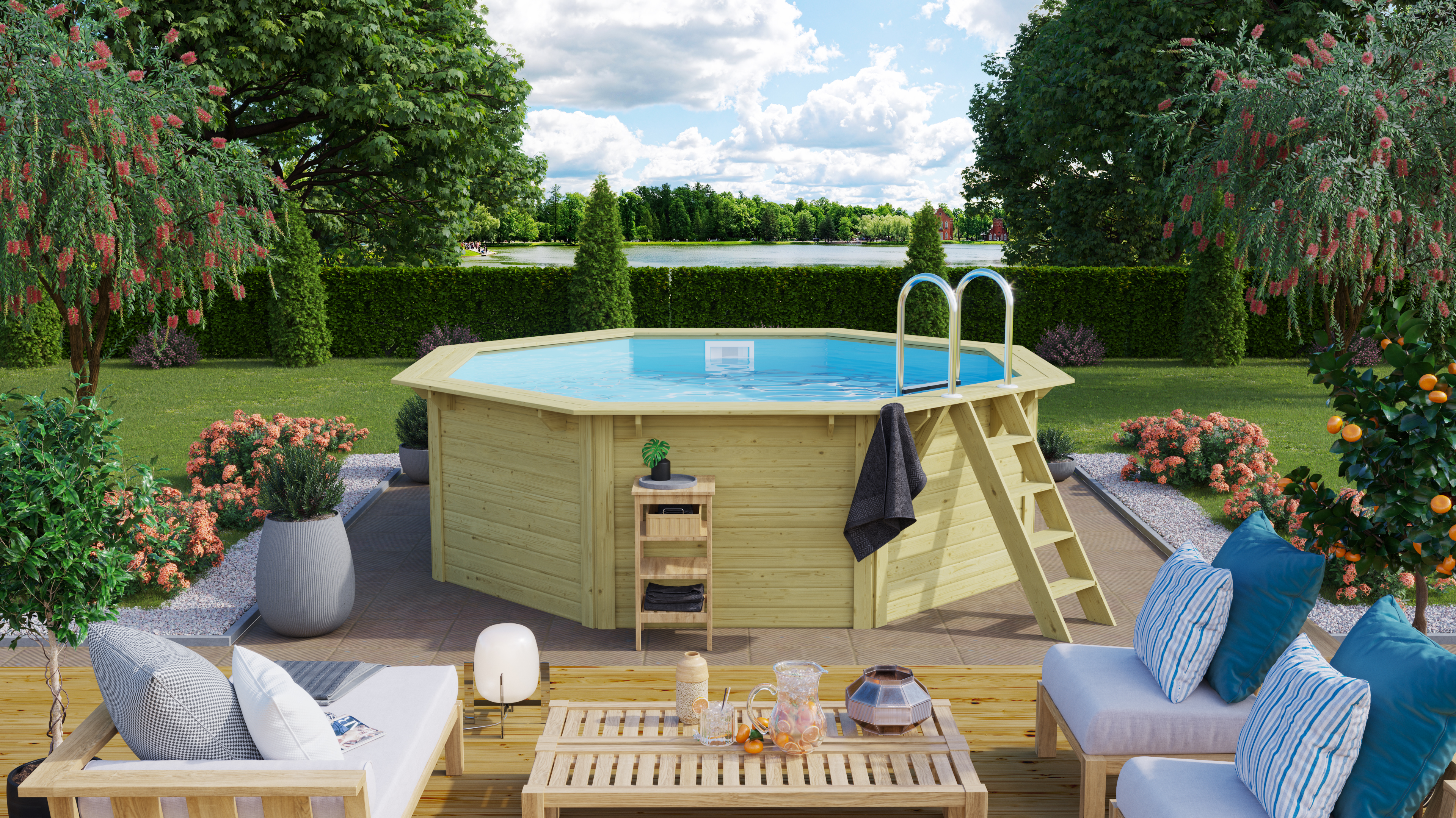 Karibu Pool Modell X1 in Kesseldruckimprägniert im Garten