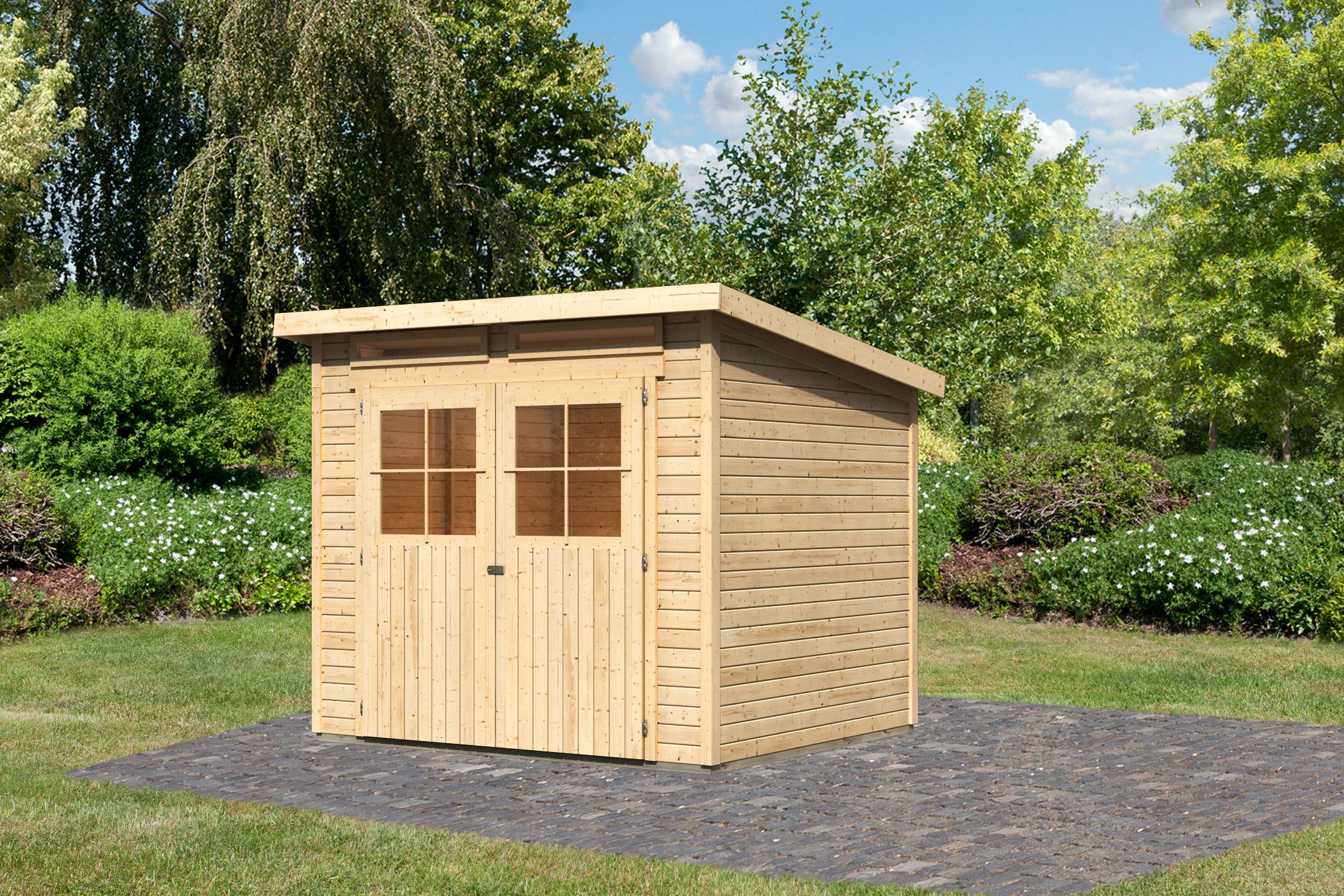Karibu Gerätehaus Glücksburg 4 in Naturbelassen, Außenansicht
