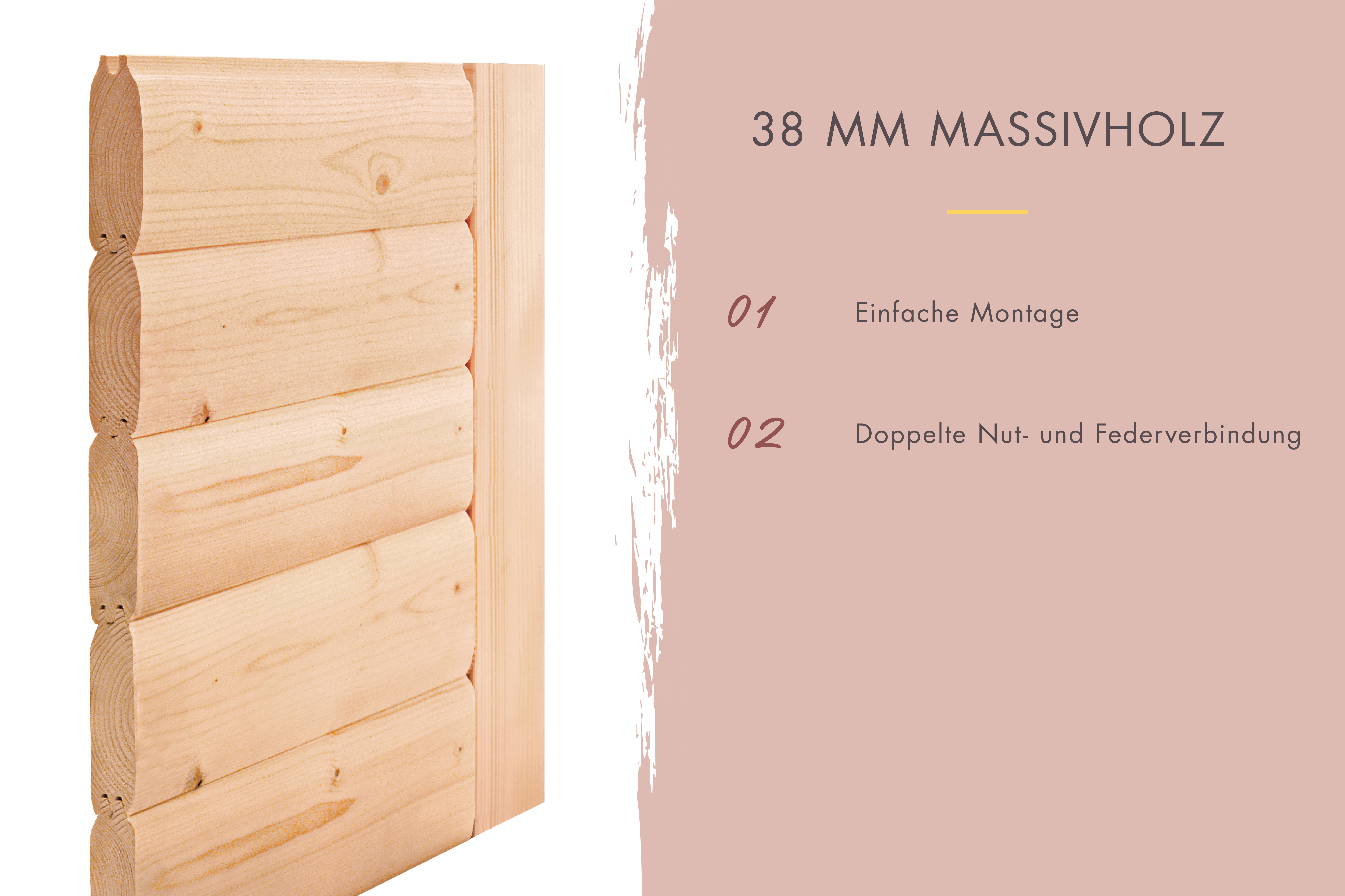 Produkt- und Ausstattungsdetail der Karibu Saunahaus Hytti 3 Exclusive naturbelassen / + Ofen und HUUM WIFI Steuergerät