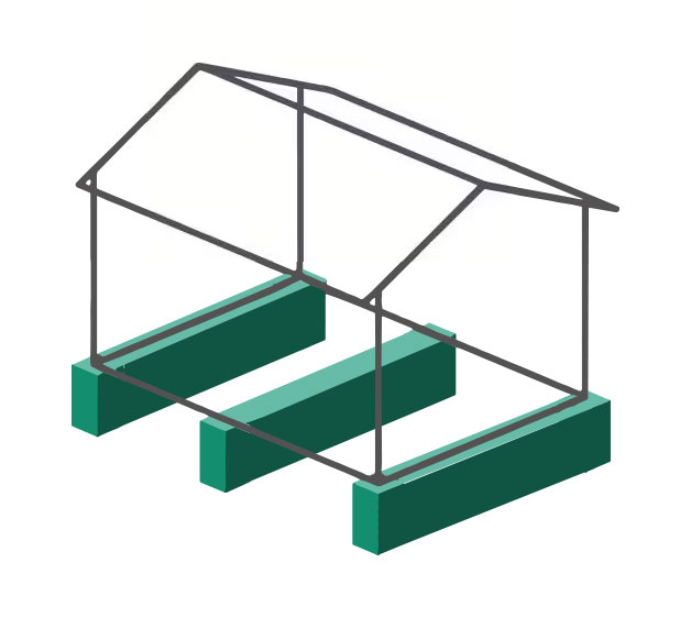 Fundamentplan eines Karibu Gartenhauses mit Pfostenraster