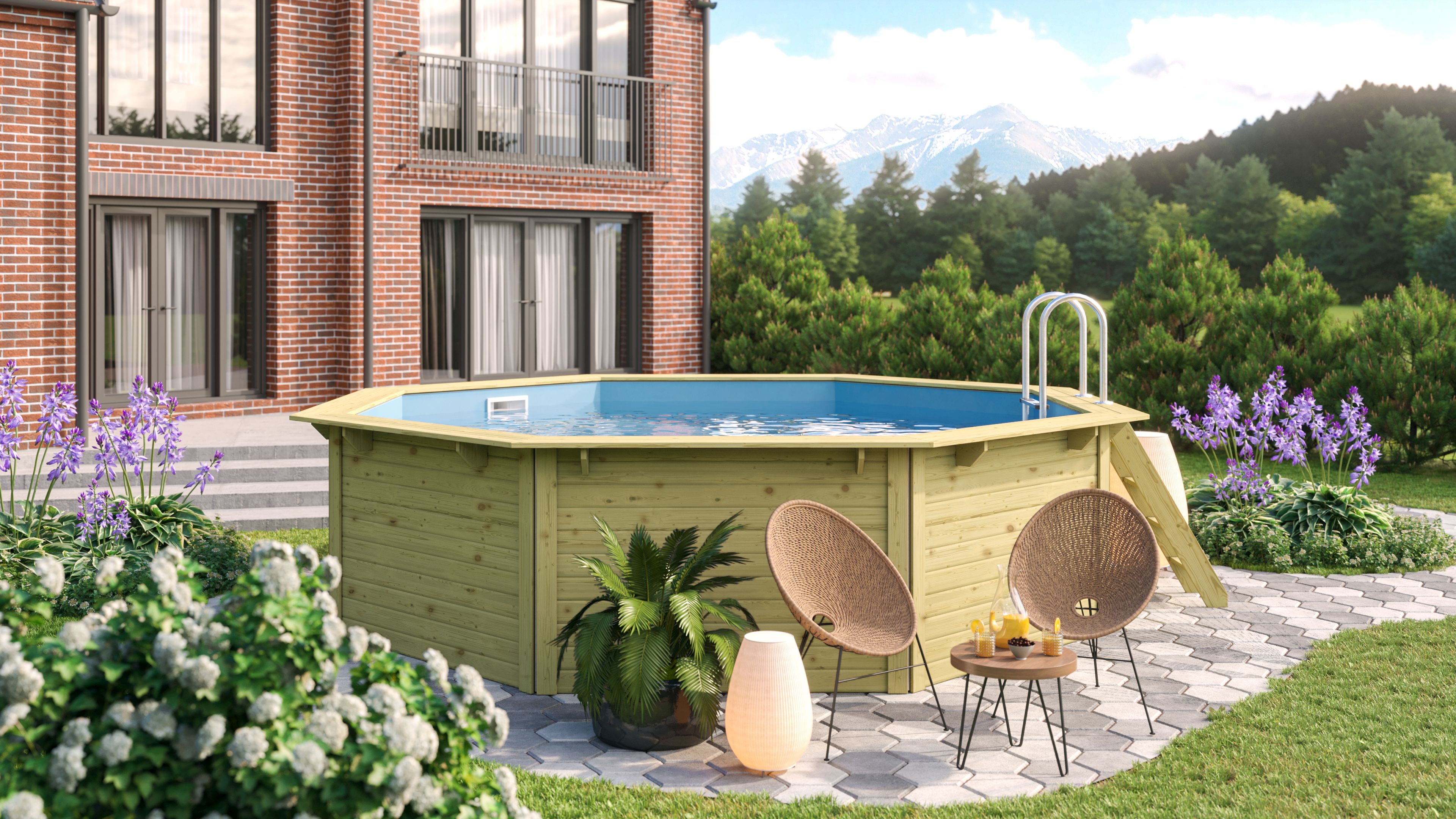 Karibu Pool Modell X2 in Kesseldruckimprägniert im Garten