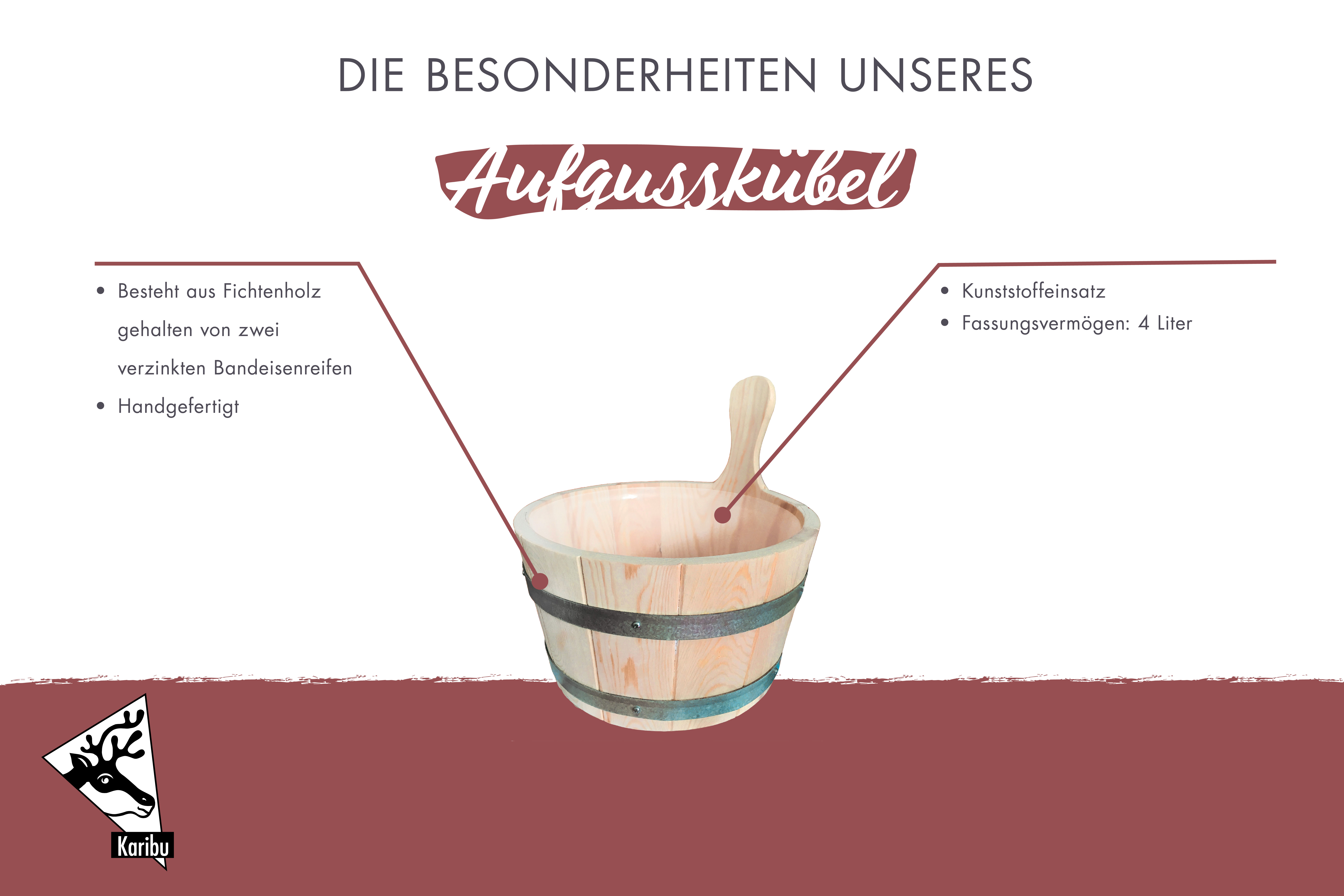 Maßzeichnung der Karibu Aufgusskübel mit Bemaßung von Grundfläche und Höhe