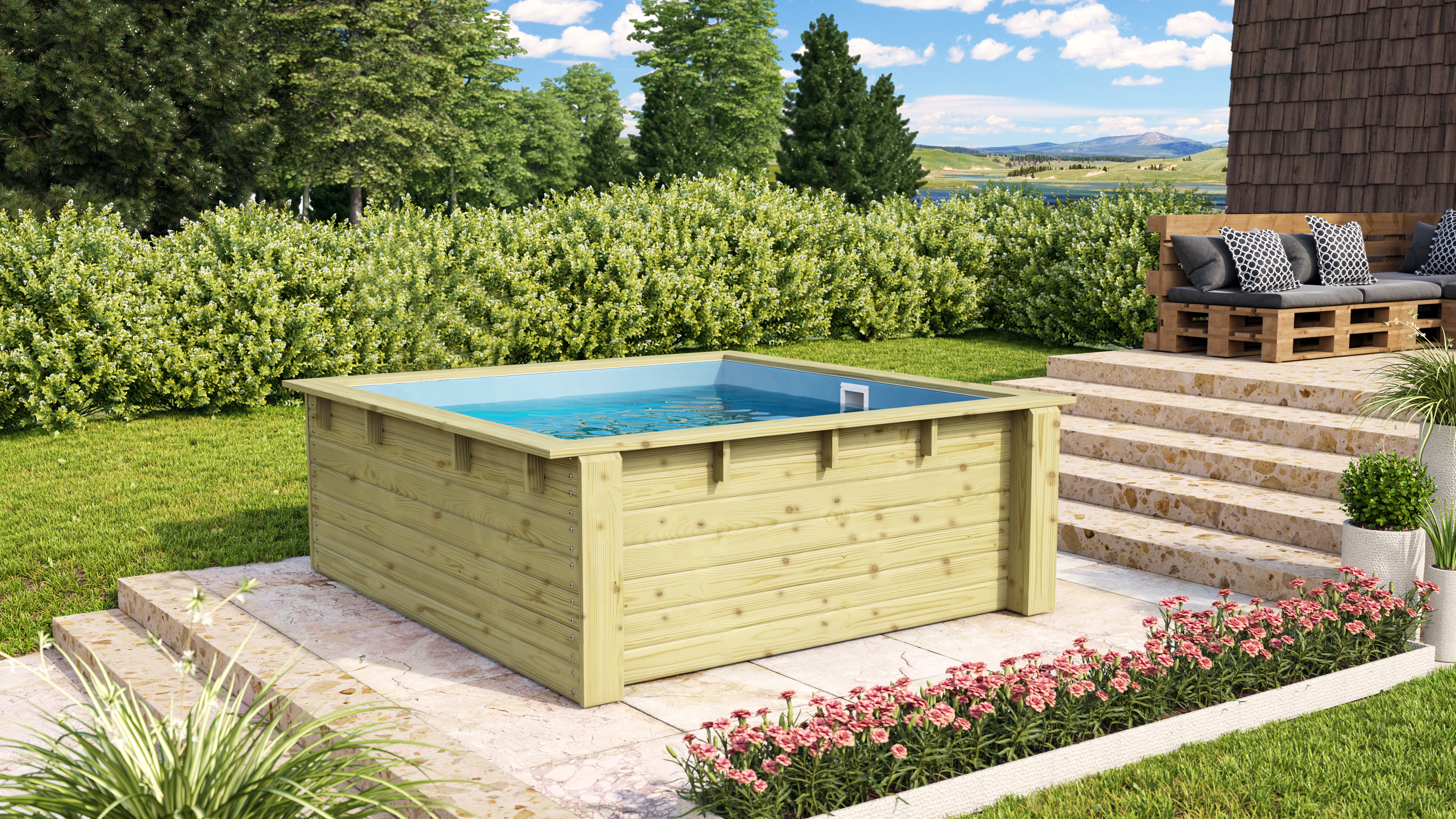 Detailansicht eines Karibu Pools aus Holz