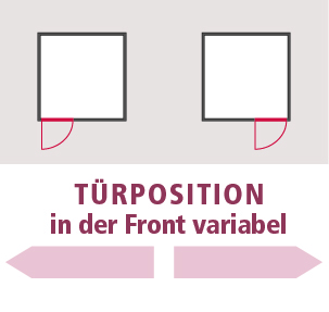 Infografik zur variabel wählbaren Türposition einer Karibu 68 mm Systemsauna