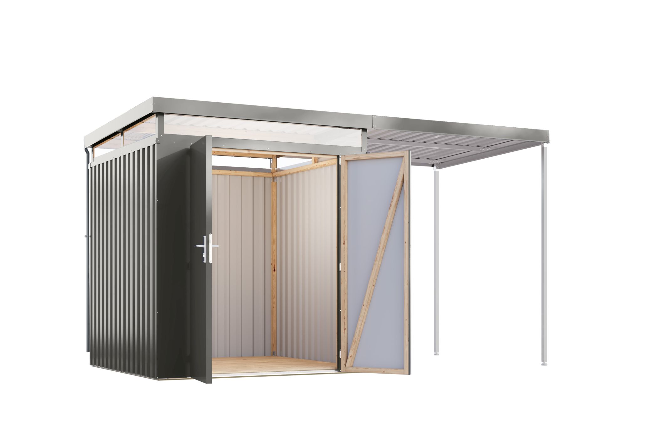 Karibu Gerätehaus aus Metall Aurum 2 in Graualuminium, Freisteller