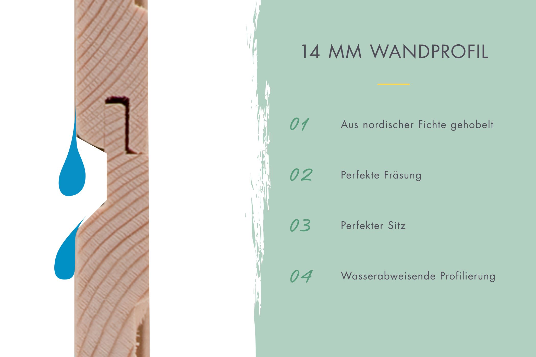 14-mm-Wandprofil des Karibu Gerätehaus Merseburg 3 mit wasserabweisender Profilierung aus nordischer Fichte