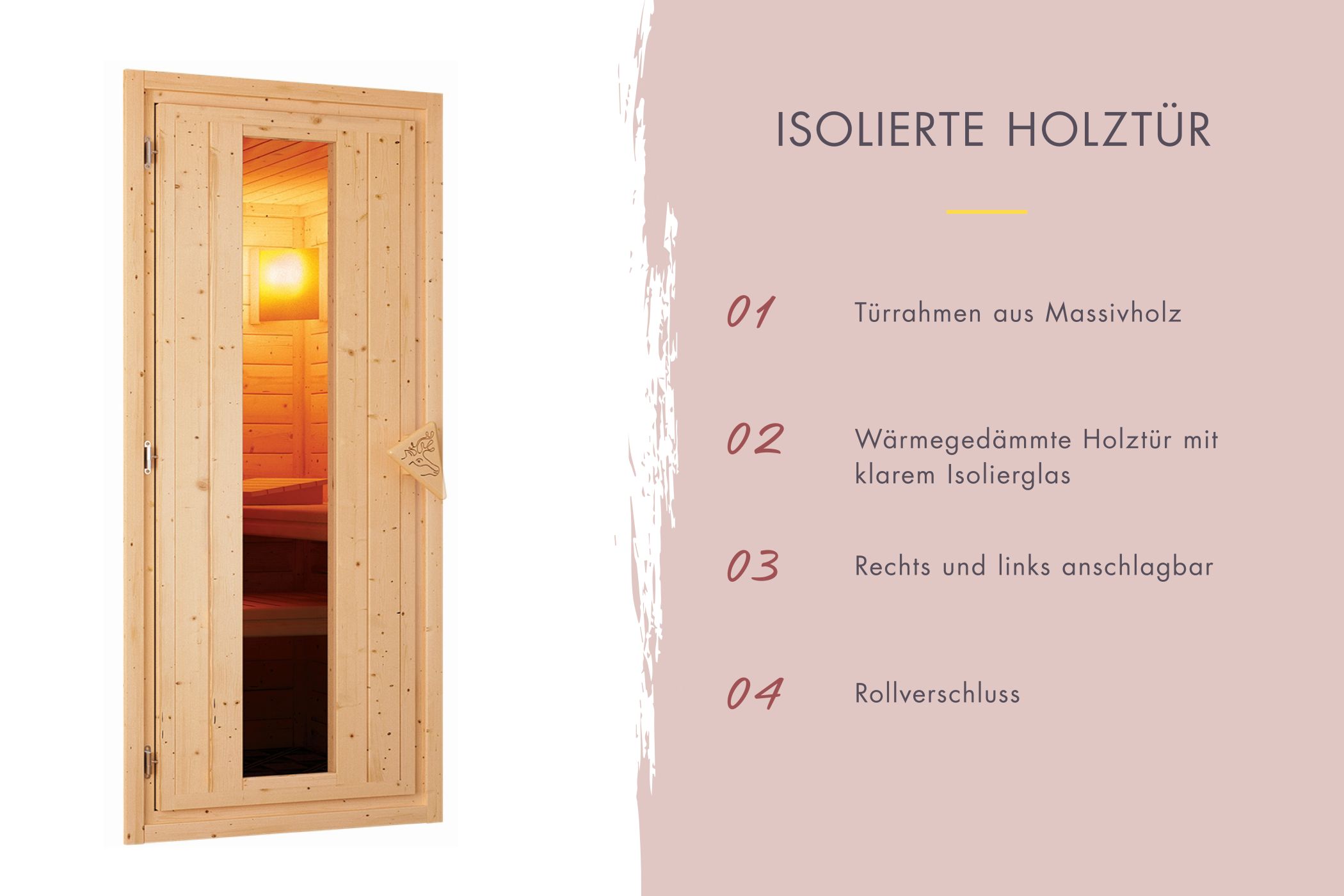 Hochwertige Saunatür aus 8 mm Sicherheitsglas mit Massivholzrahmen für Karibu Saunen