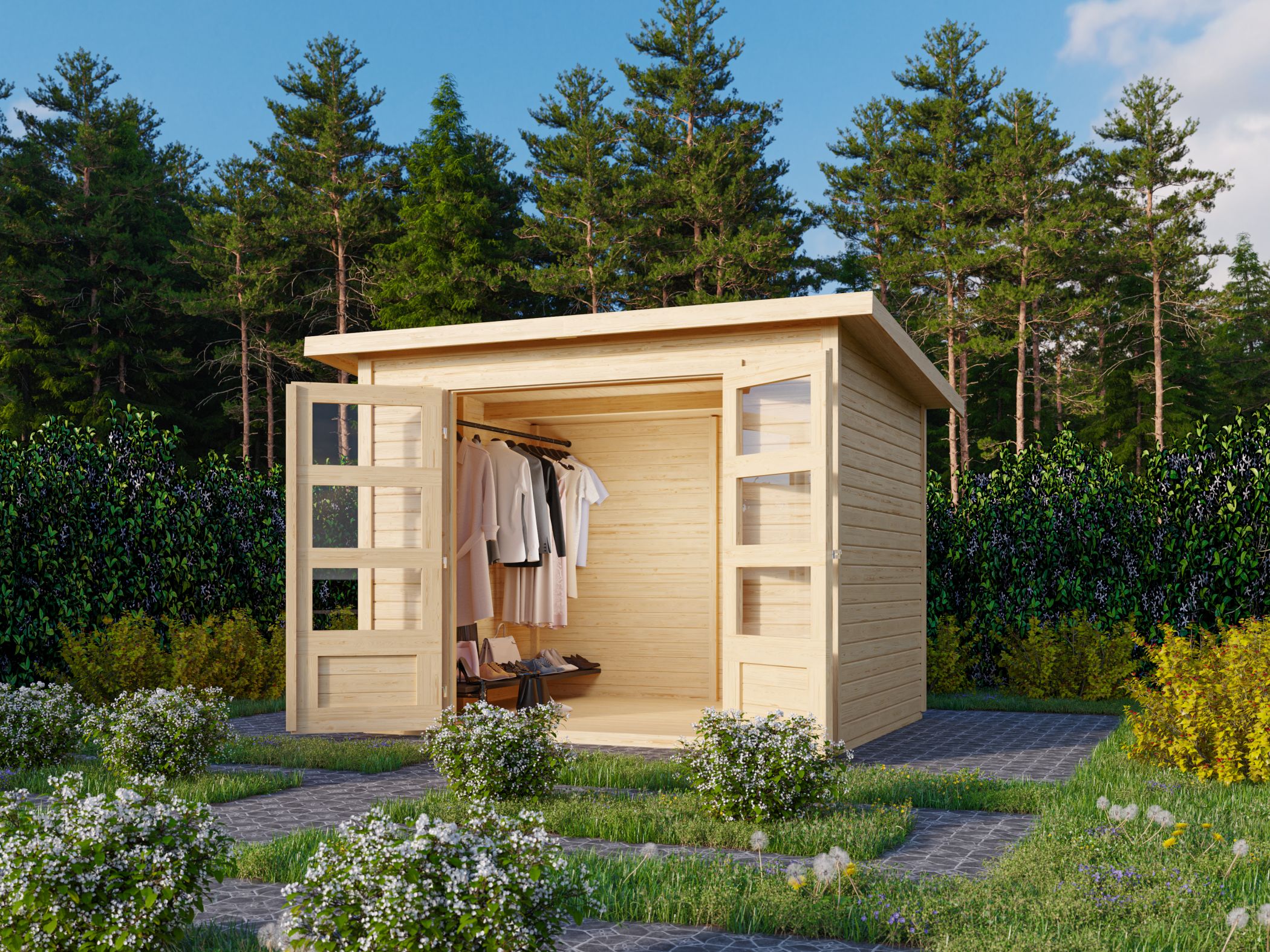 Karibu Gerätehaus Stockach 3 in Naturbelassen im Garten