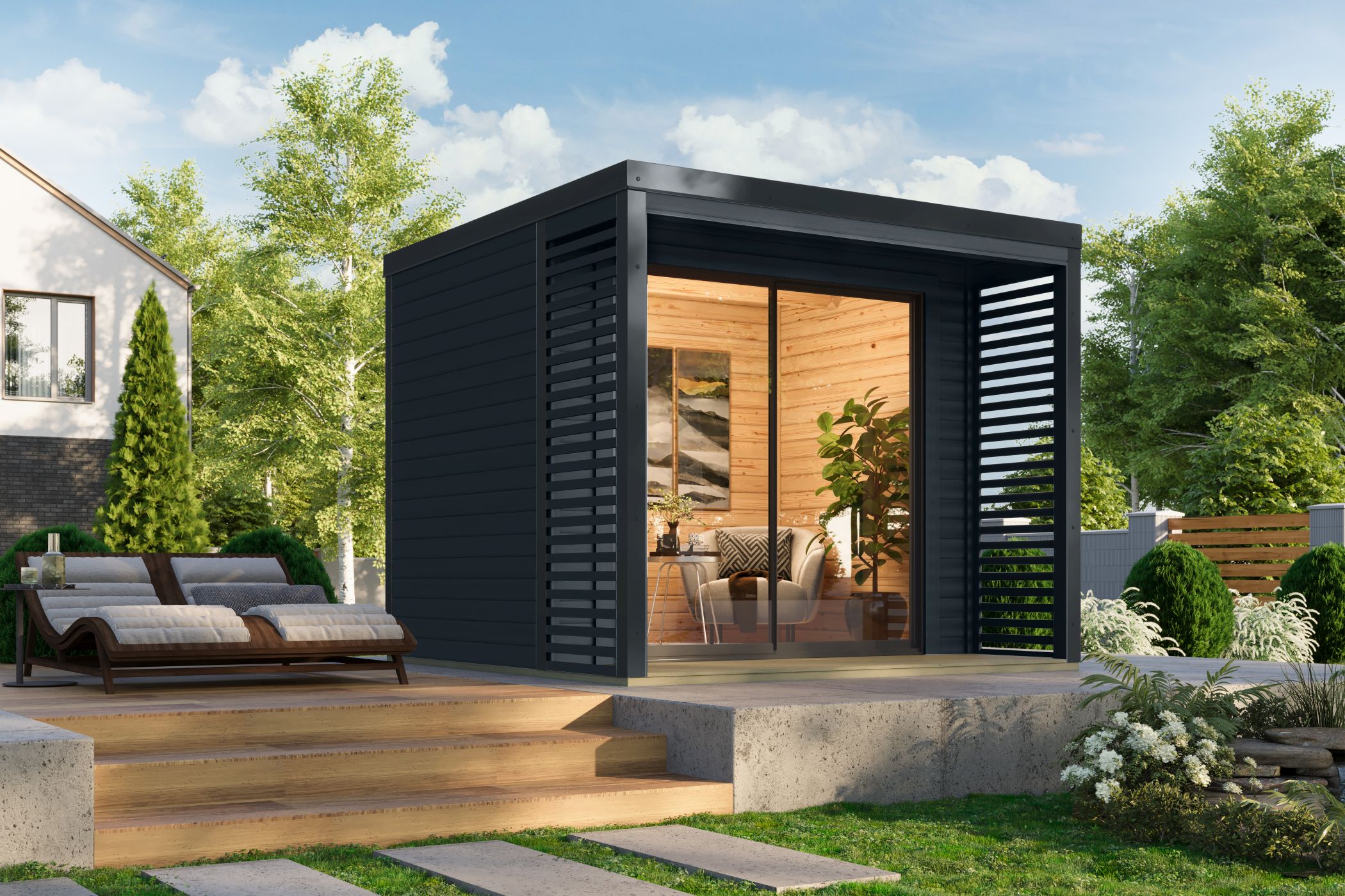 Karibu Gartenhaus Holz & Metall Saturn in Anthrazit mit Metall in Anthrazit im Garten