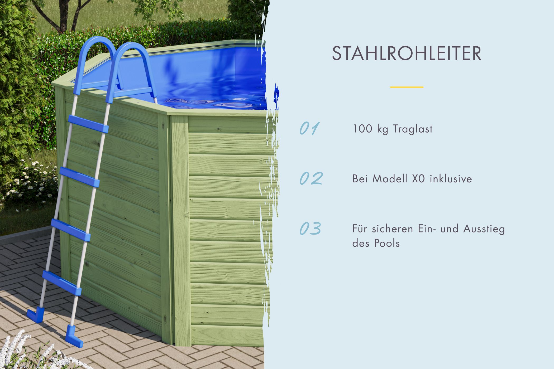 Detailansicht der Karibu Pool Modell X0 ca. 3,3x3,3m aus Holz (kesseldruckimprägniert)