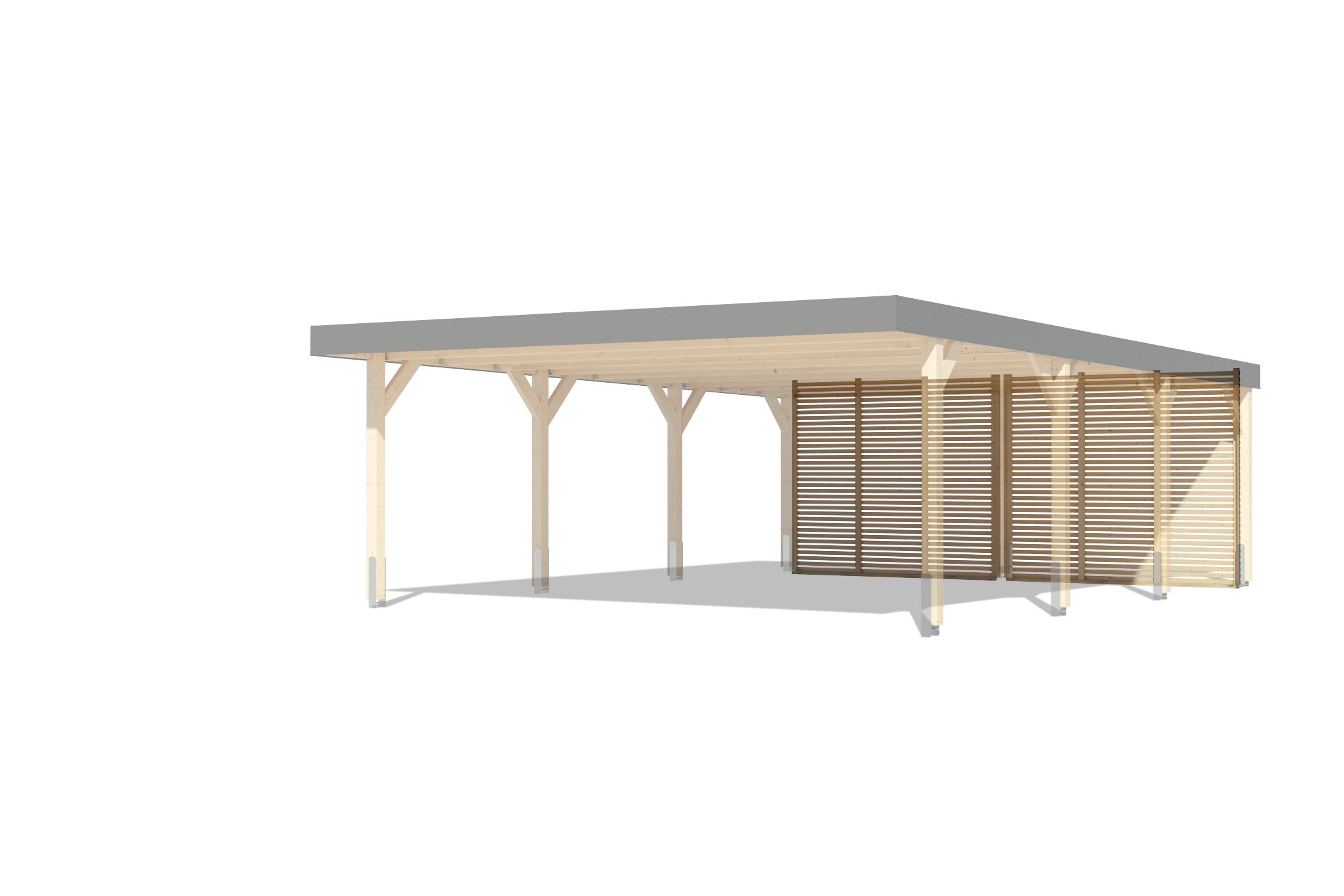 Außenansicht des Karibu Rückwand für Doppelcarport Leimholz aus Leimholz mit Flachdach im Garten aufgebaut
