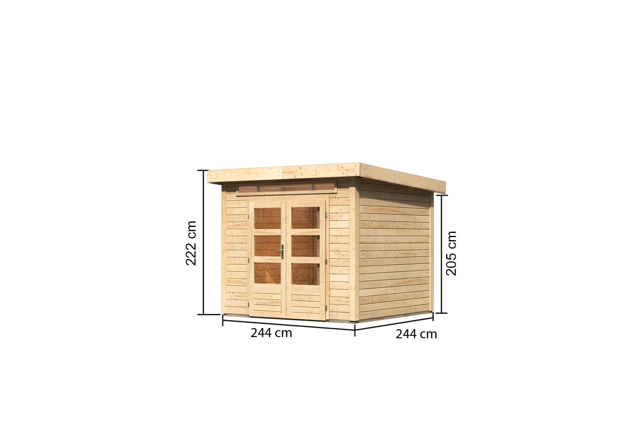 Bemaßte Maßzeichnung des Karibu Gartenhaus Kandern 3, 244 × 244 cm