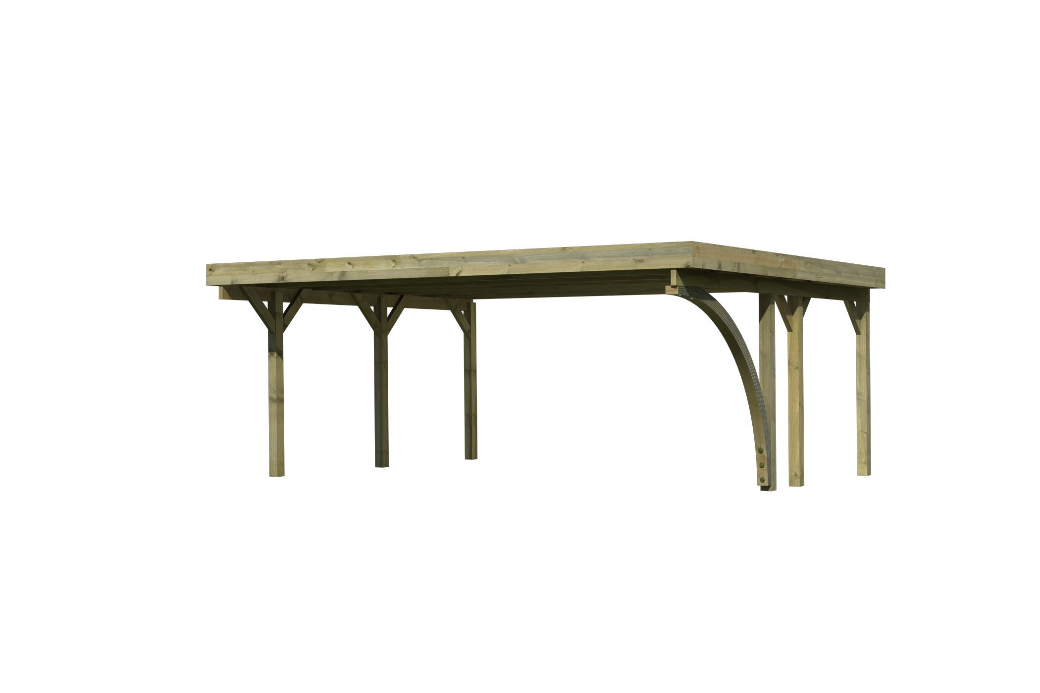 Außenansicht des Karibu Doppelcarport Classic 1 aus KDI-Massivholz mit Flachdach im Garten aufgebaut