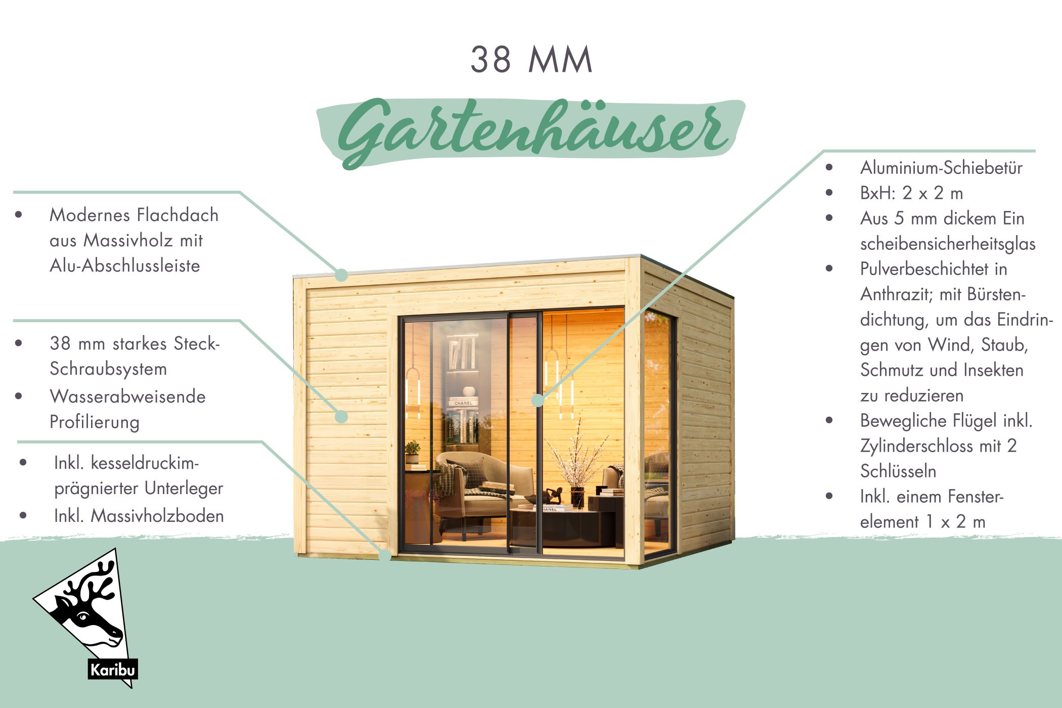 Karibu Poolhaus Dice 1, im Garten aufgebaut