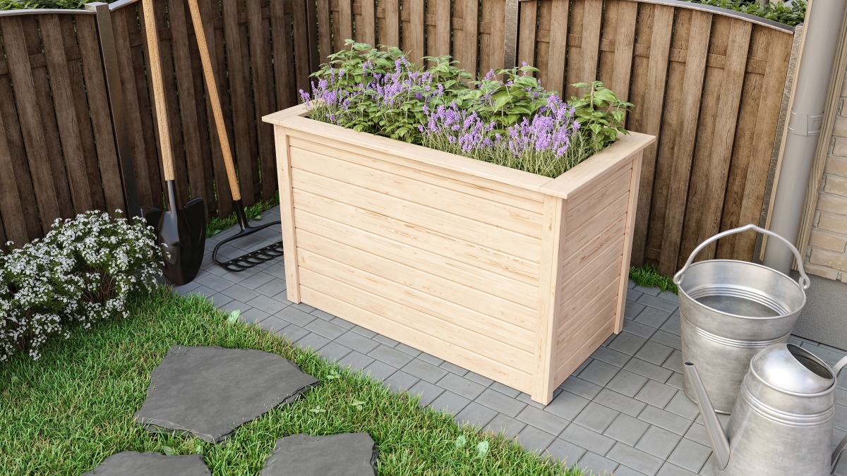 Karibu Hochbeet 1 mit Anbaudach im Garten