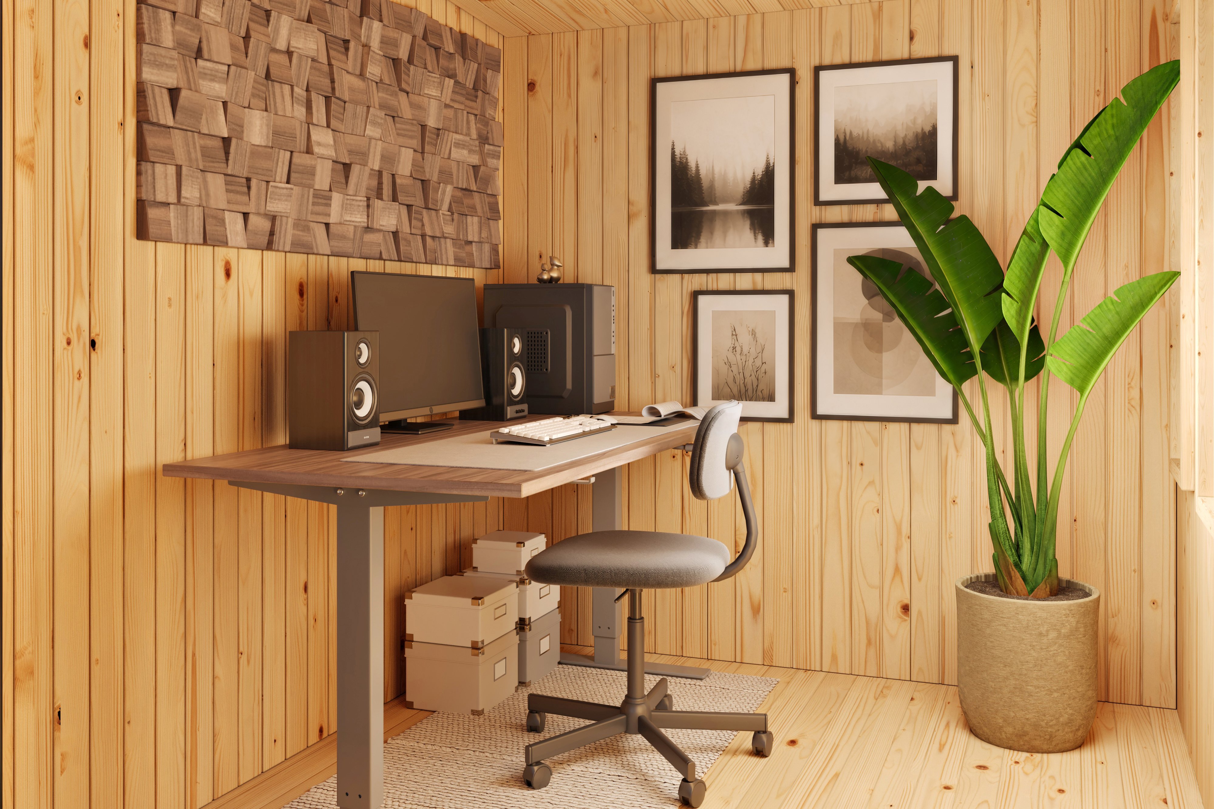 Karibu Saunahaus Homeofficehaus aus nordischer Fichte, im Garten aufgebaut