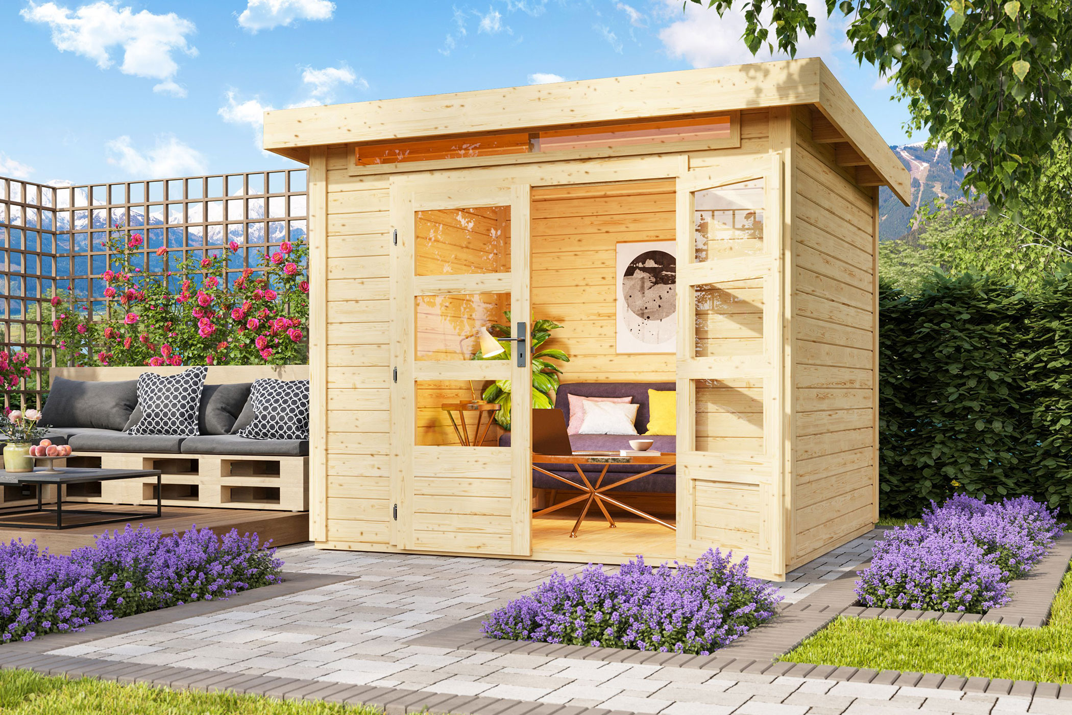 Karibu Gartenhaus Kandern 3 in Naturbelassen im Garten