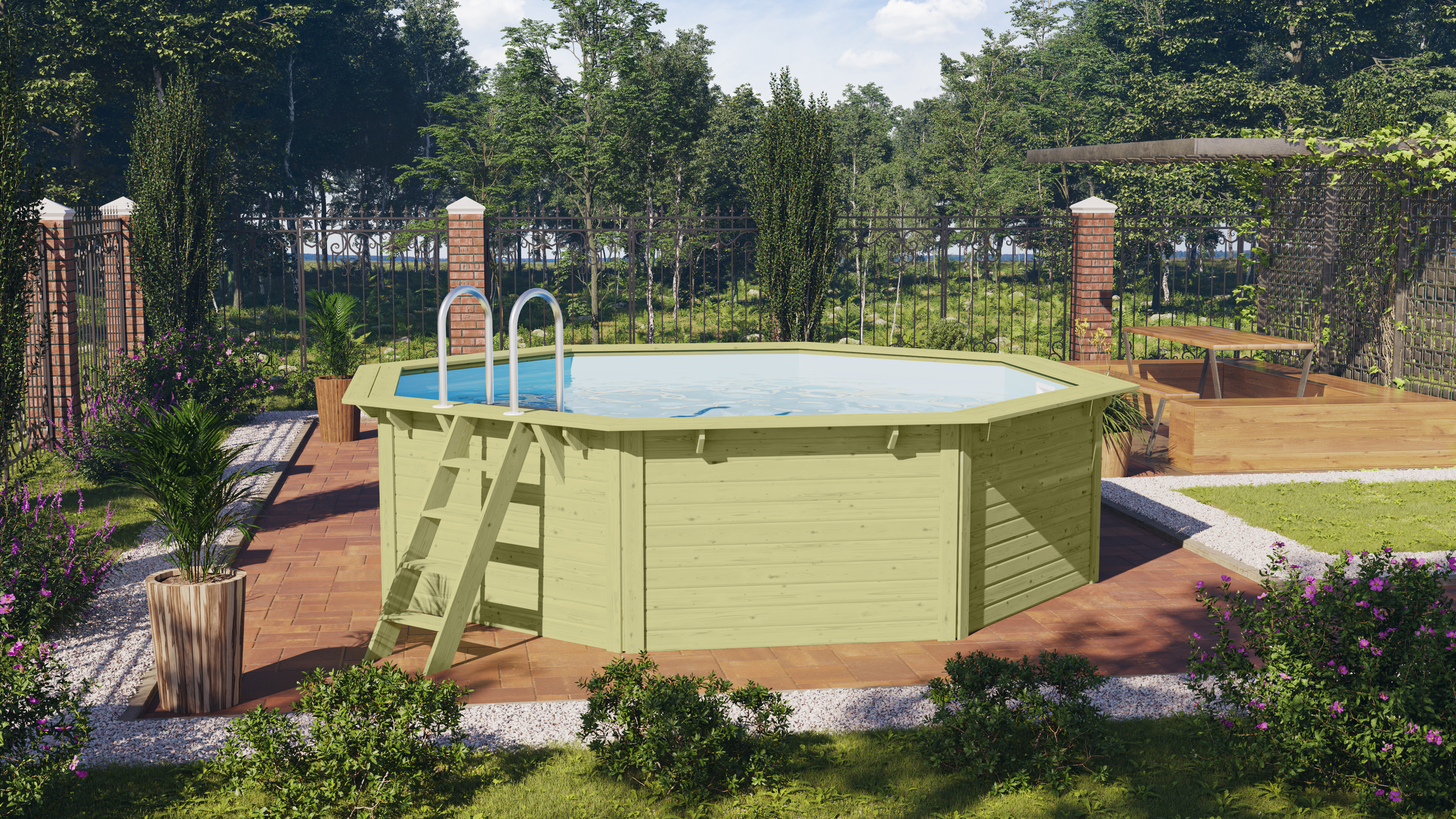 Karibu Pool Modell X2 in Kesseldruckimprägniert im Garten