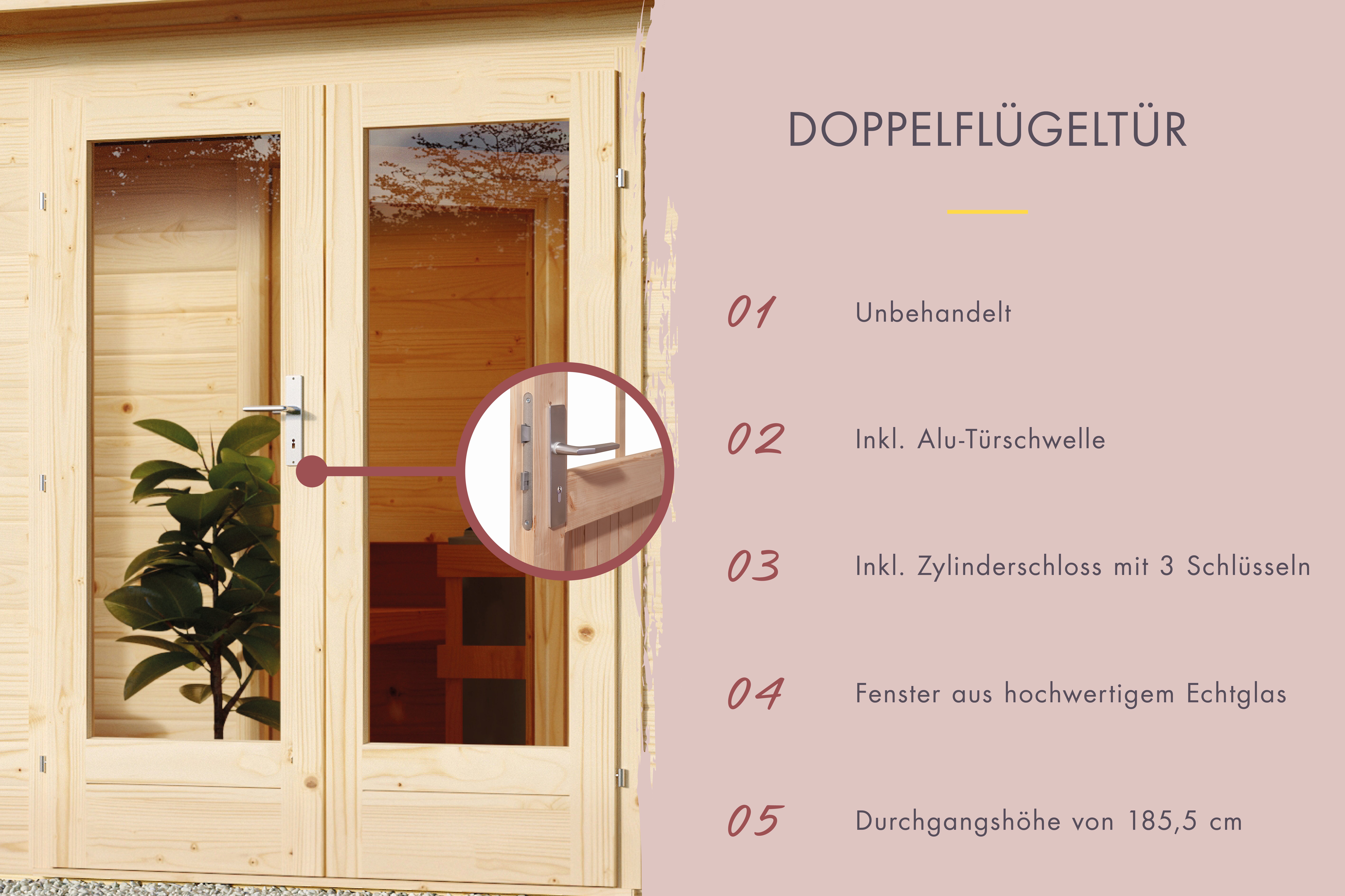 Hochwertige Saunatür aus 8 mm Sicherheitsglas mit Massivholzrahmen für Karibu Saunen