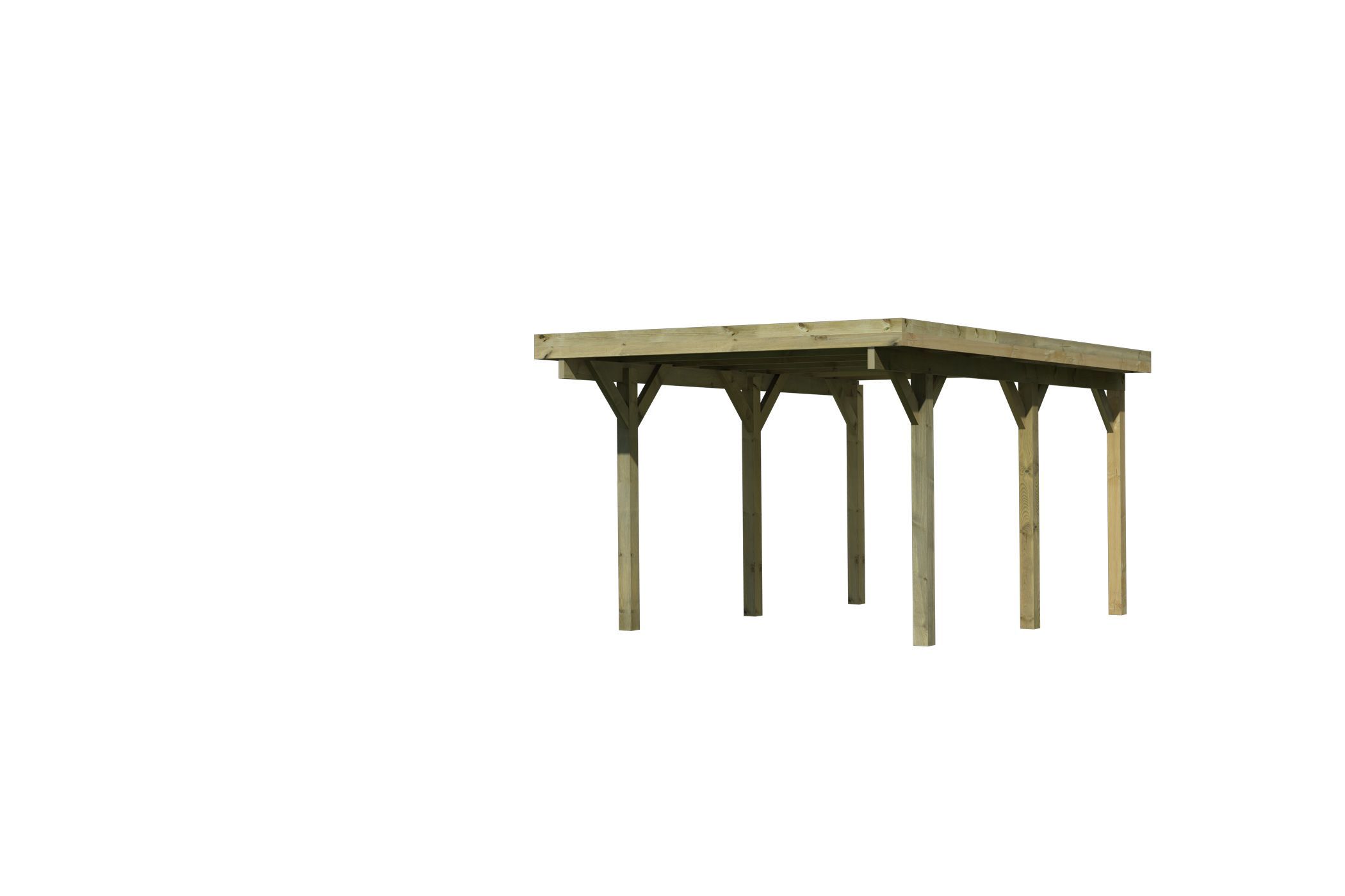 Außenansicht des Karibu Einzelcarport Classic 1 aus KDI-Massivholz mit Flachdach im Garten aufgebaut