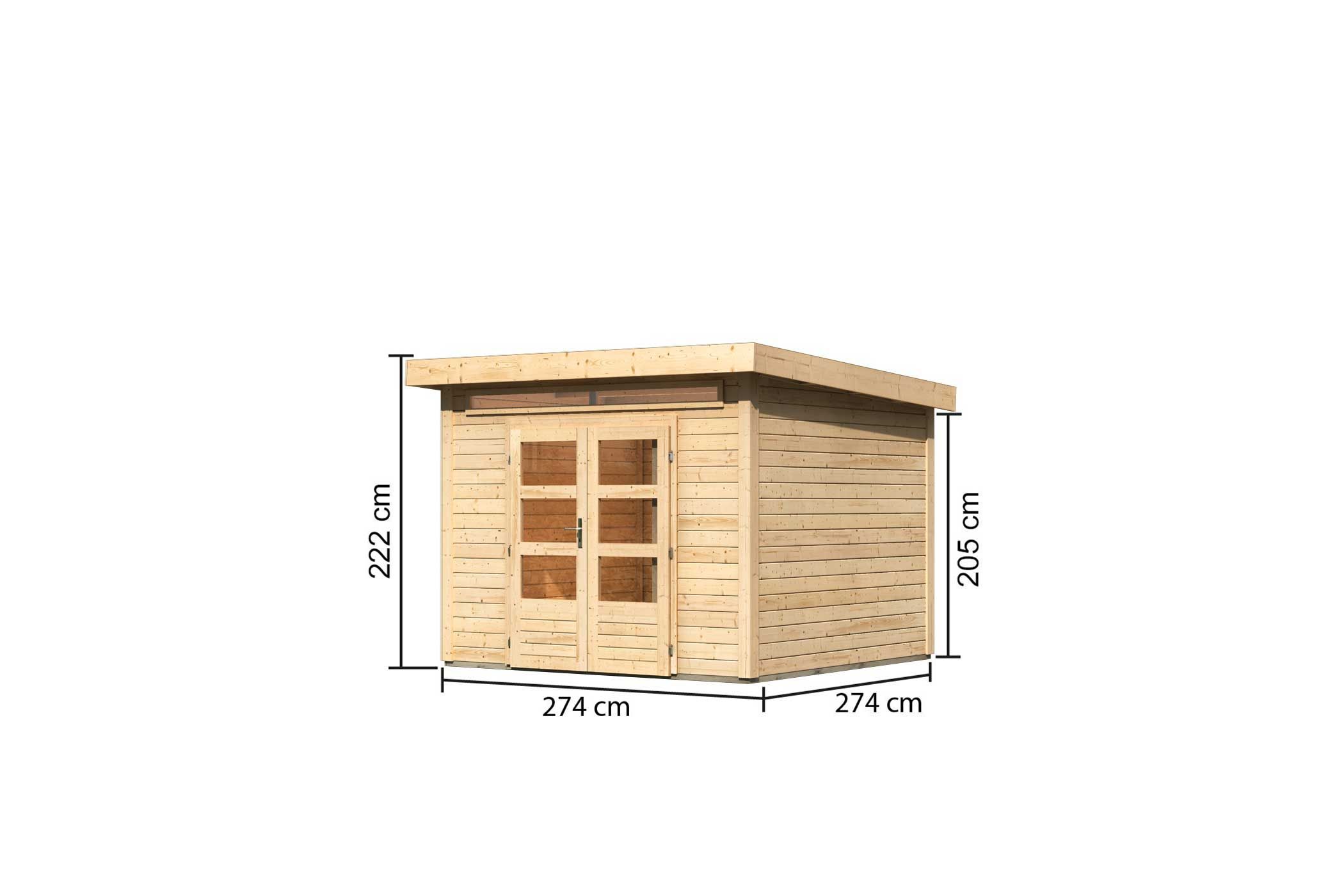 Bemaßte Maßzeichnung des Karibu Gartenhaus Kandern 6, 274 × 274 cm