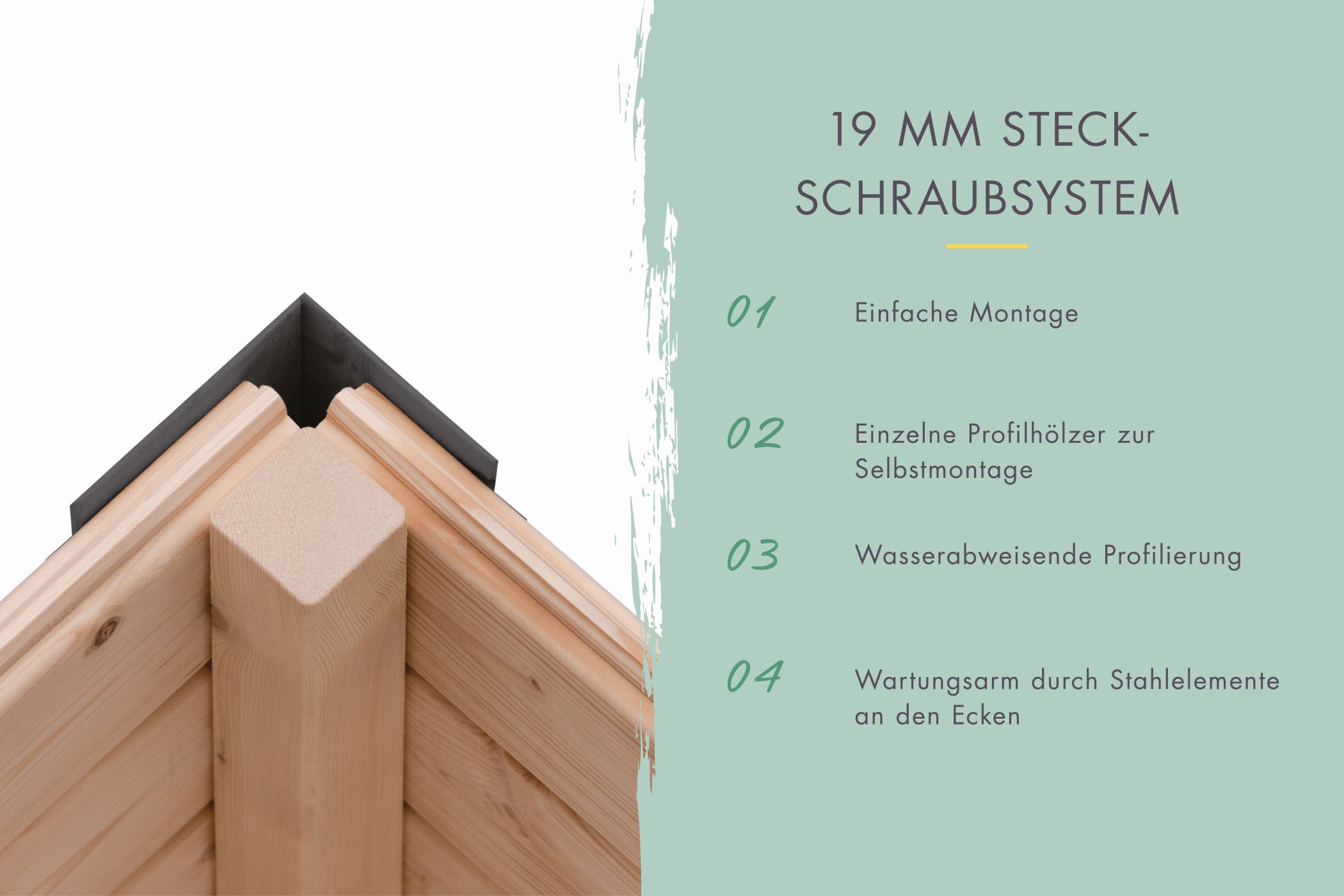 19-mm-Steck-Schraubsystem des Karibu Gartenhaus Holz & Metall Jupiter 3,5 mit Stahlecken