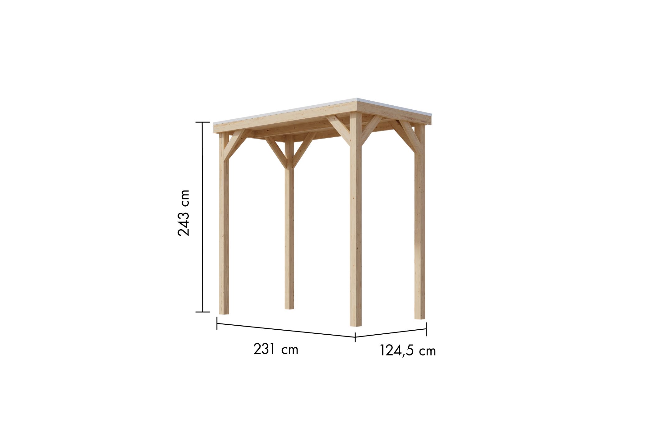 Freistellende Außenansicht des Karibu Cubeco Pavillon halb aus Leimholz mit Flachdach