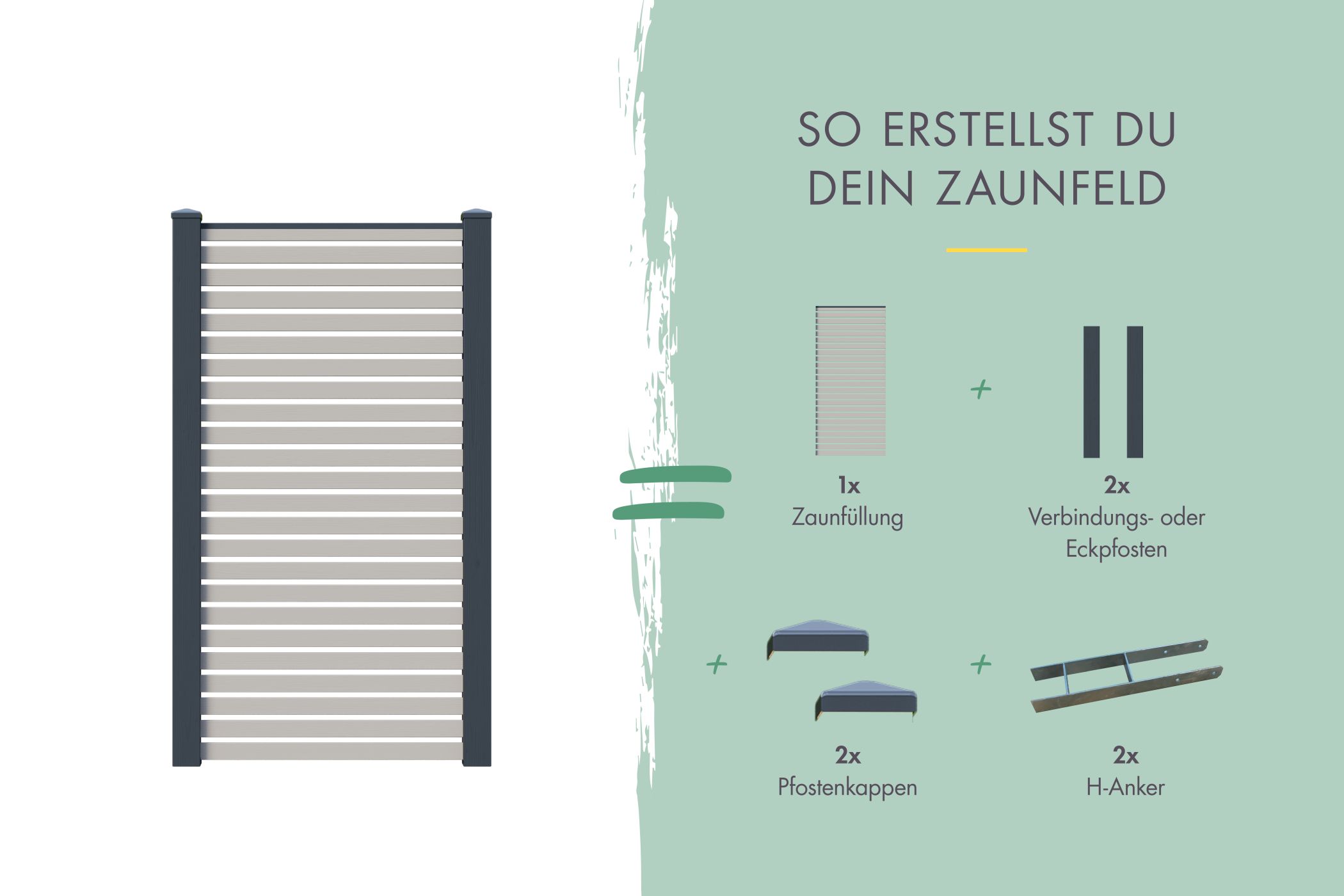 Lamellenzaun Zaunfüllung (ohne Zubehör) lichtgrau / Zaunfeld 90 x 186 cm