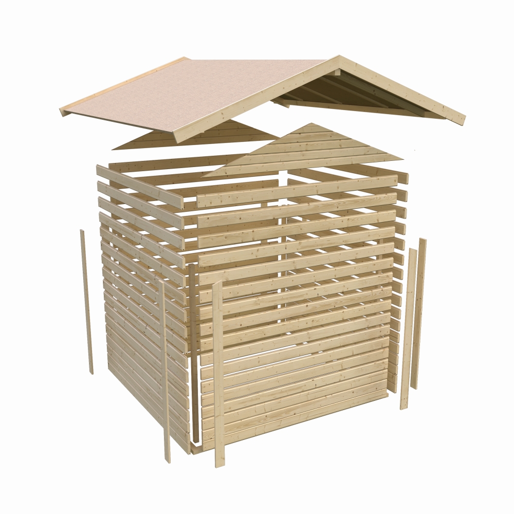 Aufbaudarstellung eines Karibu Gartenhauses mit Wandprofilen