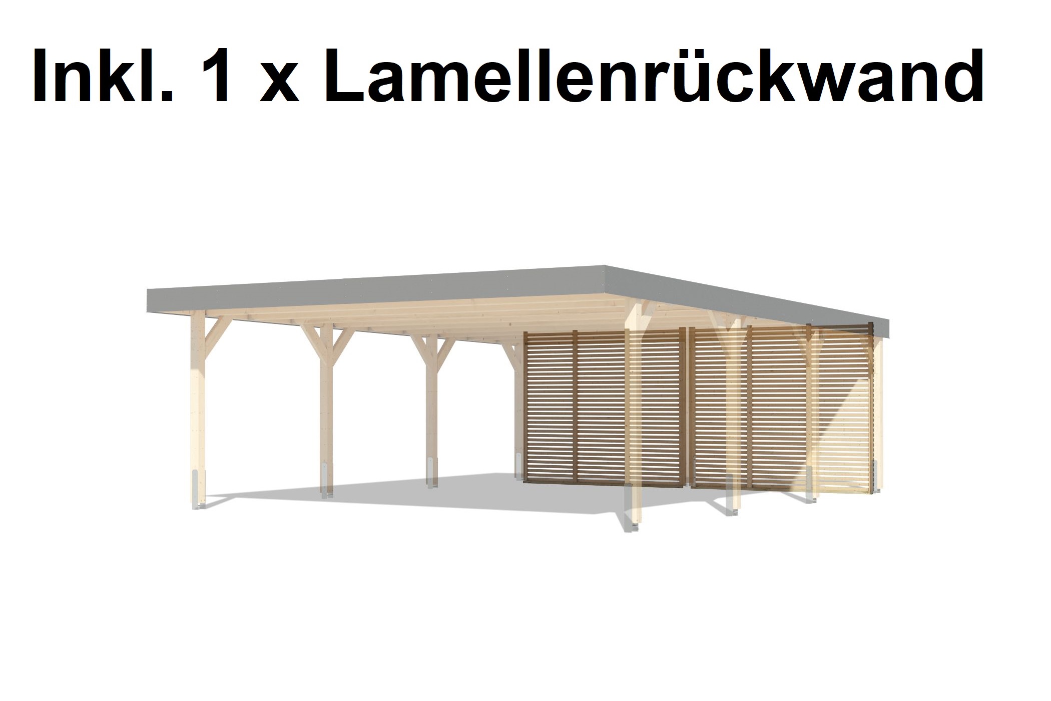 Außenansicht des Karibu Doppelcarport Leimholz Karl aus Leimholz mit Flachdach im Garten aufgebaut