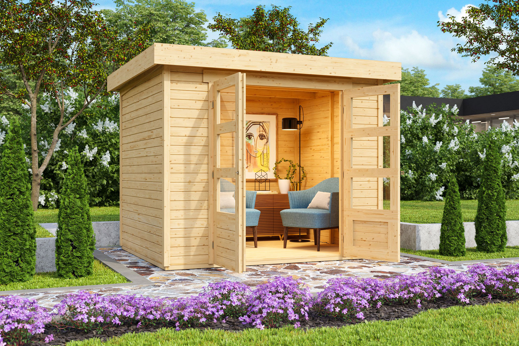 Karibu Gerätehaus Askola 3 in Naturbelassen im Garten