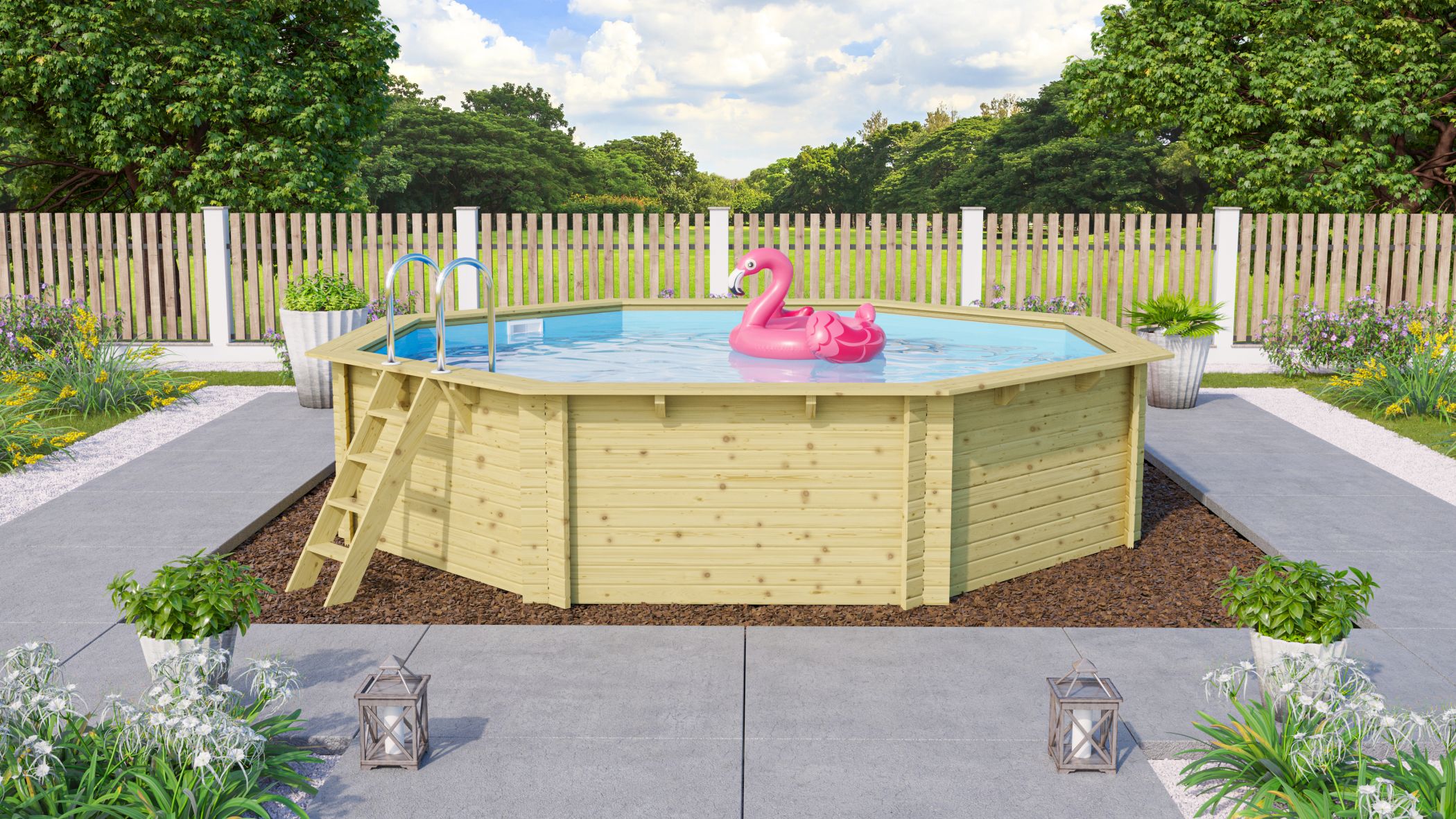 Karibu Pool Modell 3 mit Anbaudach im Garten