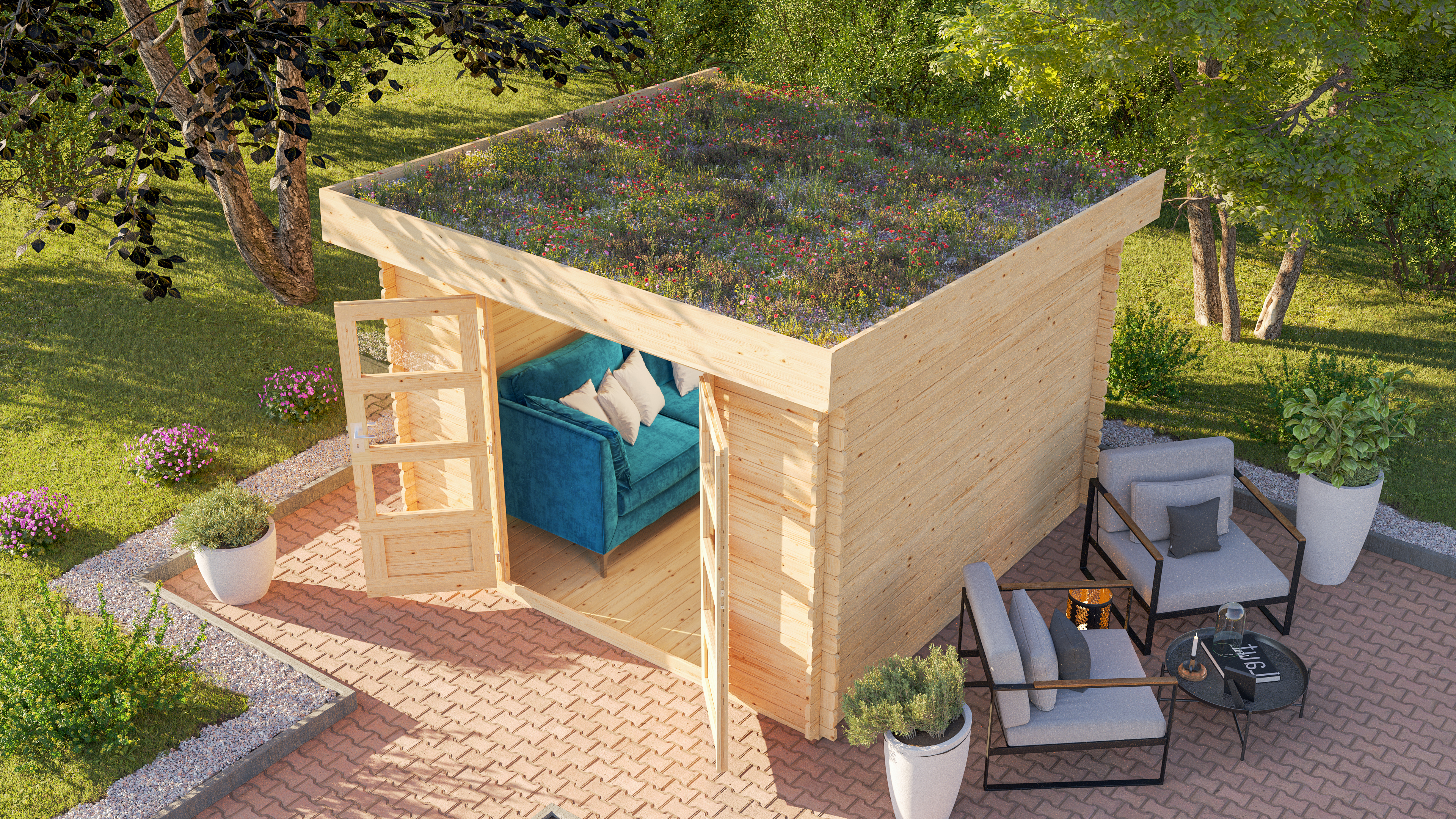Karibu Gartenhaus Olaf 5 in Naturbelassen im Garten