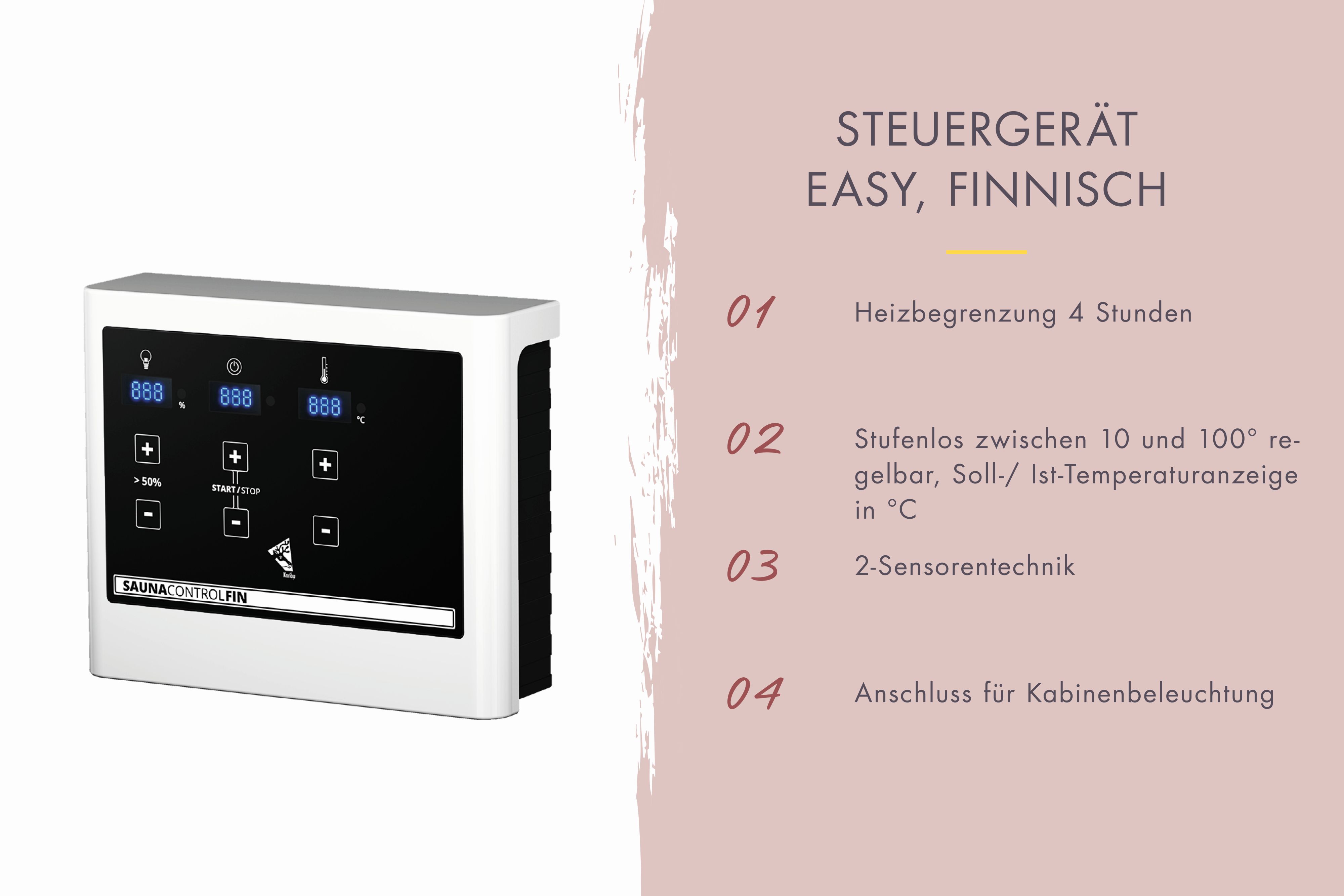 Finnischer Saunaofen mit 9 kW und Edelstahlmantel inklusive Diabas-Saunasteinen für Karibu Saunen