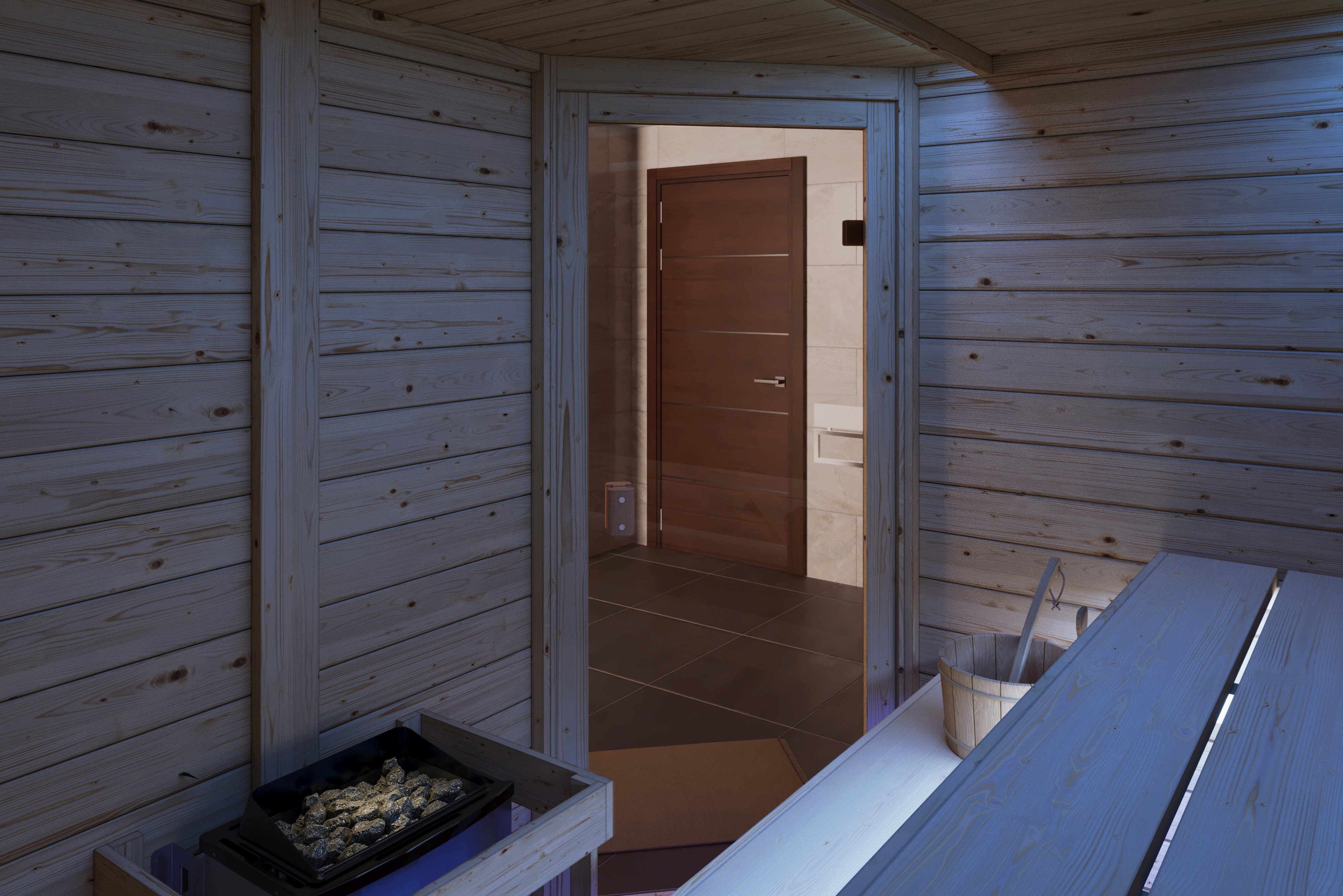 Karibu Sauna Ina als stimmungsvoller Wellnessbereich in einem modern eingerichteten Wohnraum