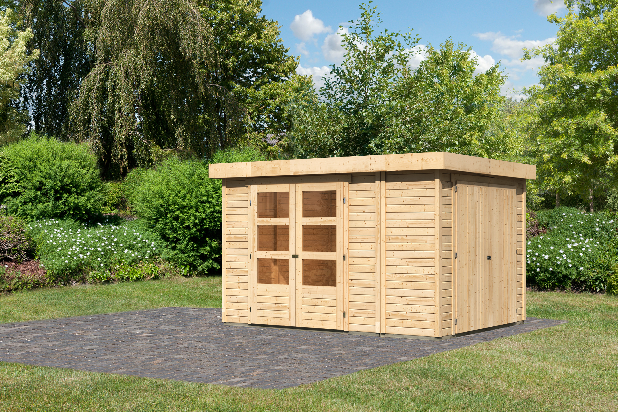 Karibu großes Gerätehaus Retola 4 in Naturbelassen, Außenansicht
