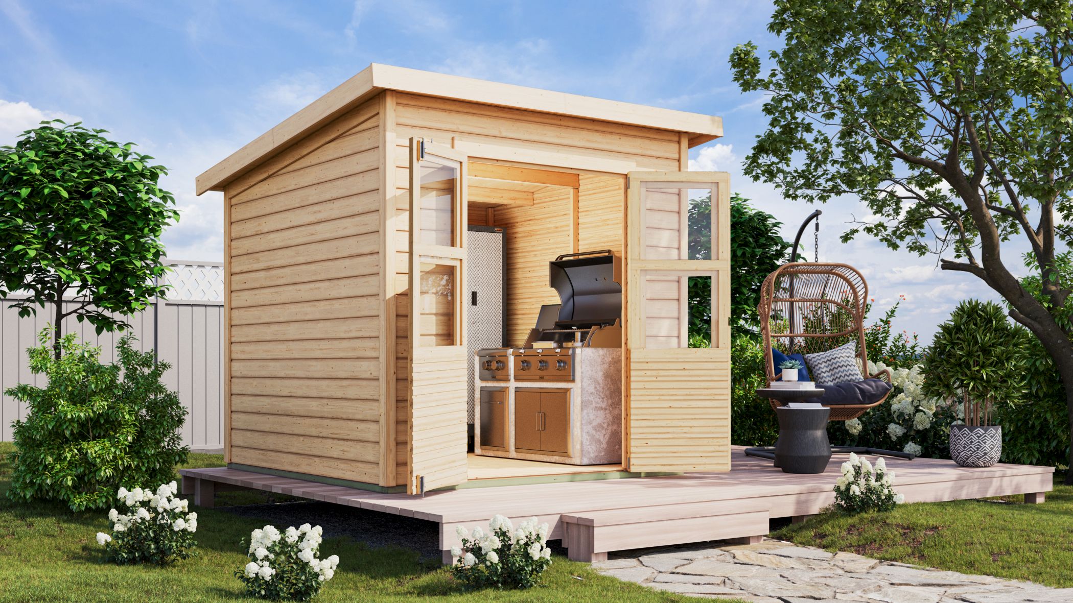 Karibu Gerätehaus Merseburg 4 in Naturbelassen im Garten